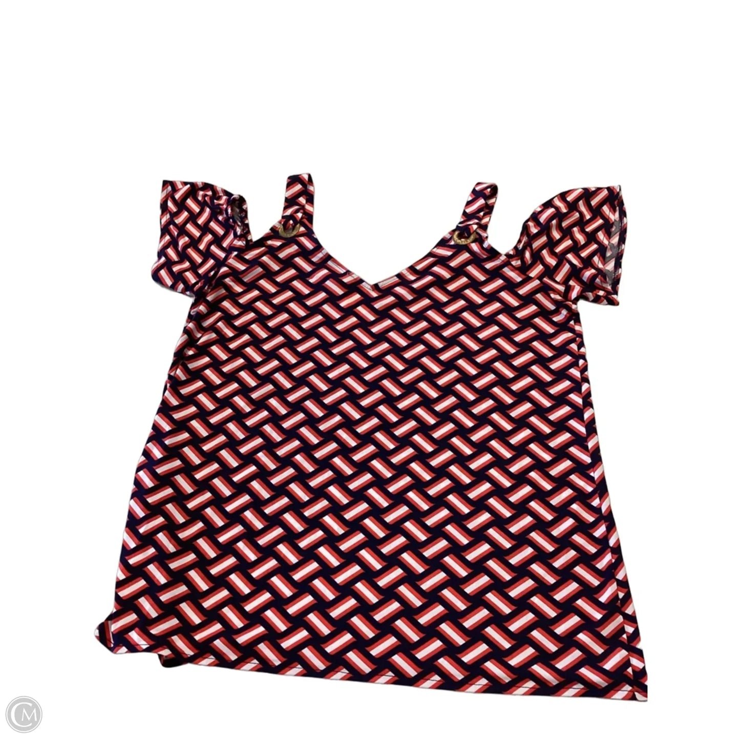 Top Short Sleeve Designer By Michael Kors In Blue & Red & White, Size: M