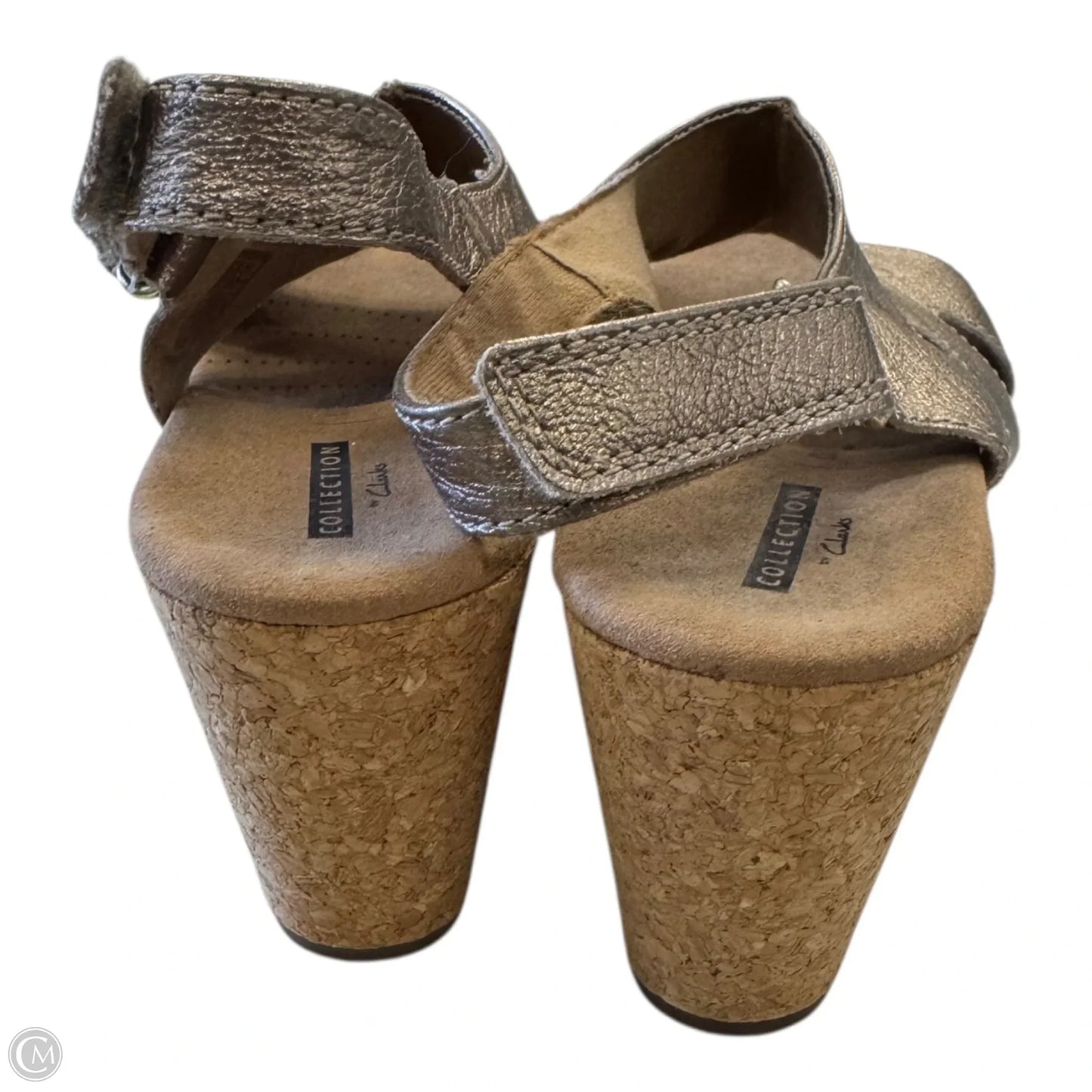 Sandals Heels Wedge By Clarks In Gold, Size: 8
