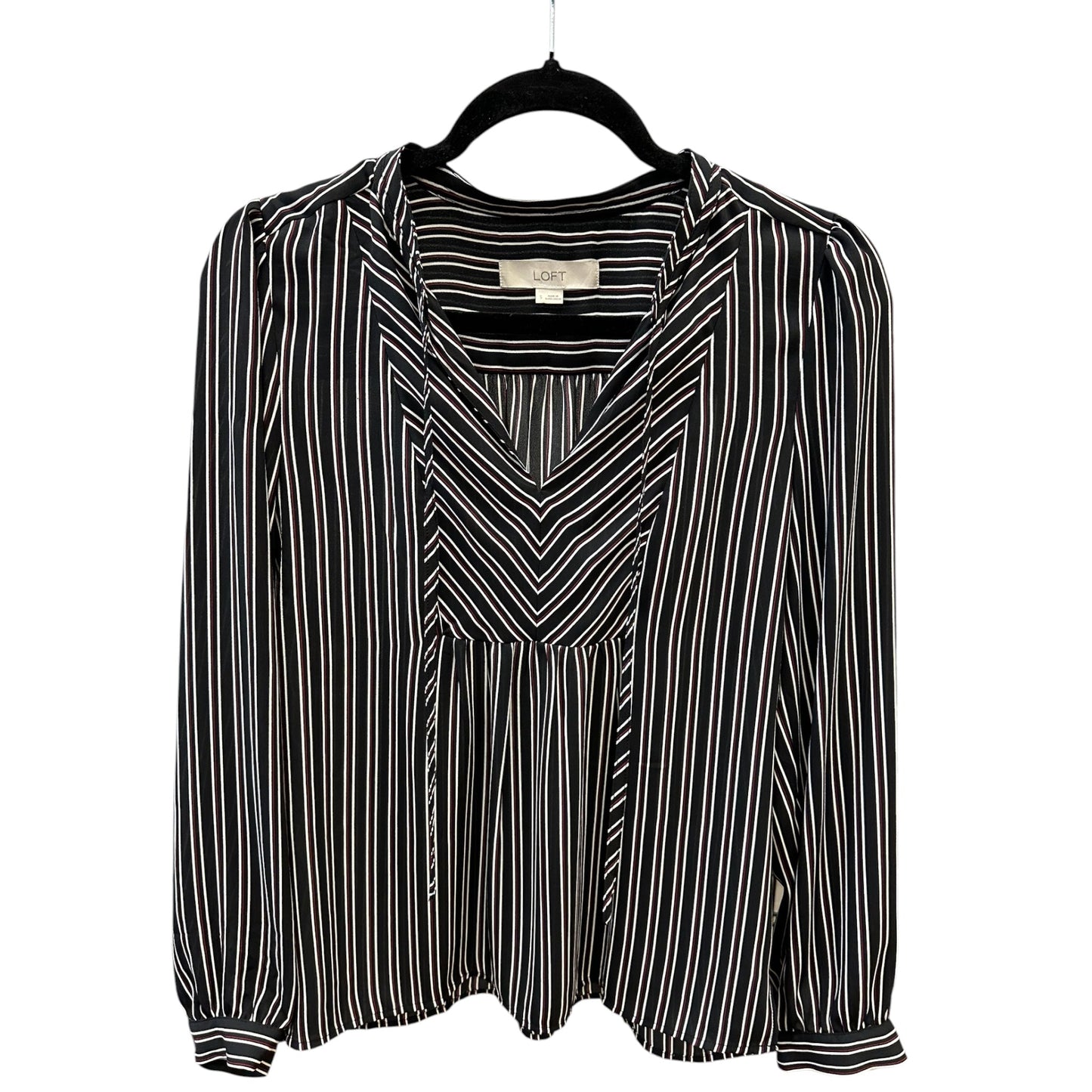 Blouse Ls By Loft In Striped Pattern, Size:S