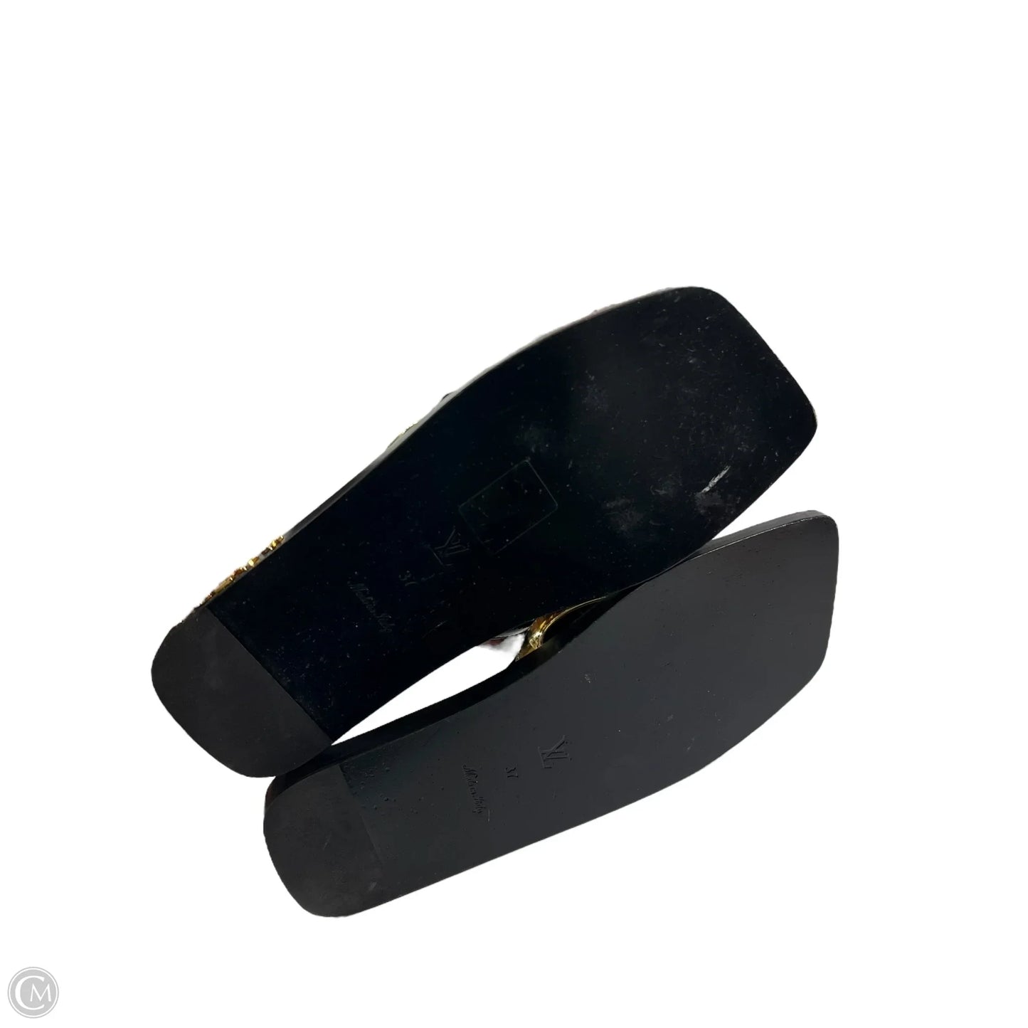 Sandals Luxury Designer By Louis Vuitton In Black & Gold, Size: 7