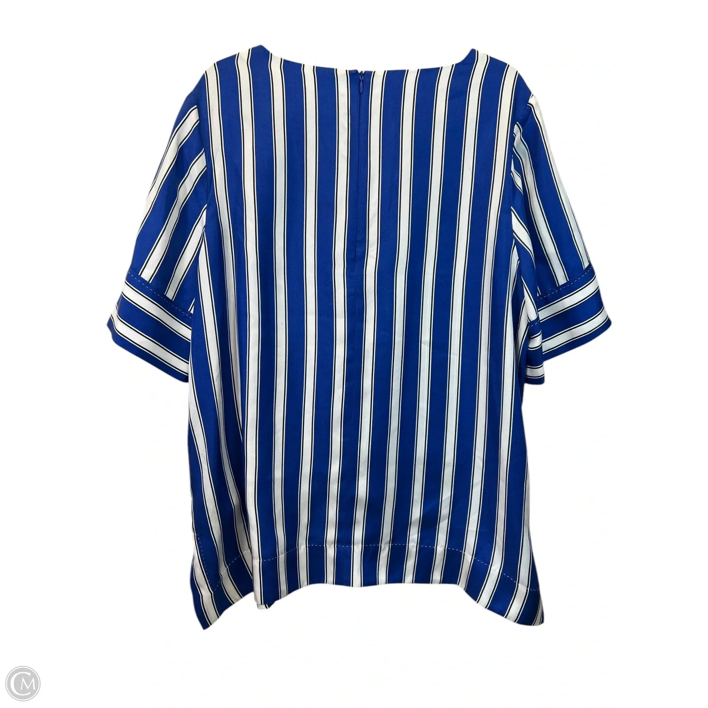 Top Short Sleeve Designer By Escada In Blue & White, Size: Xl