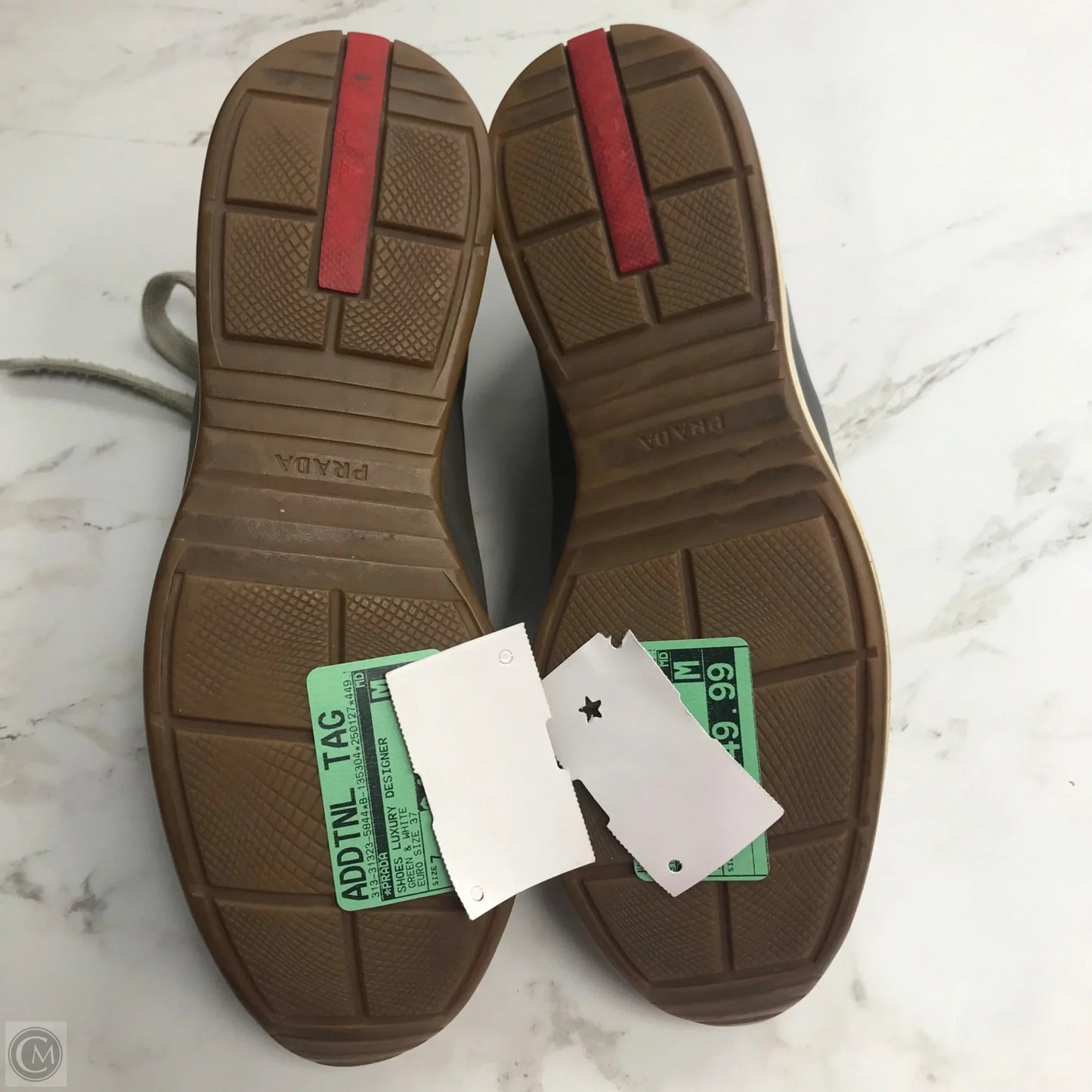 Shoes Luxury Designer By Prada In Green & White, Size: 7