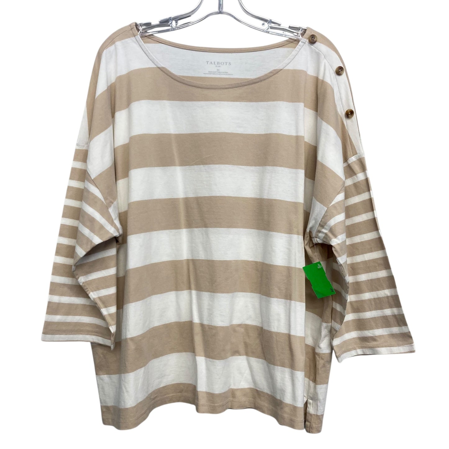 Top 3/4 Sleeve By Talbots In Tan & White, Size:3X