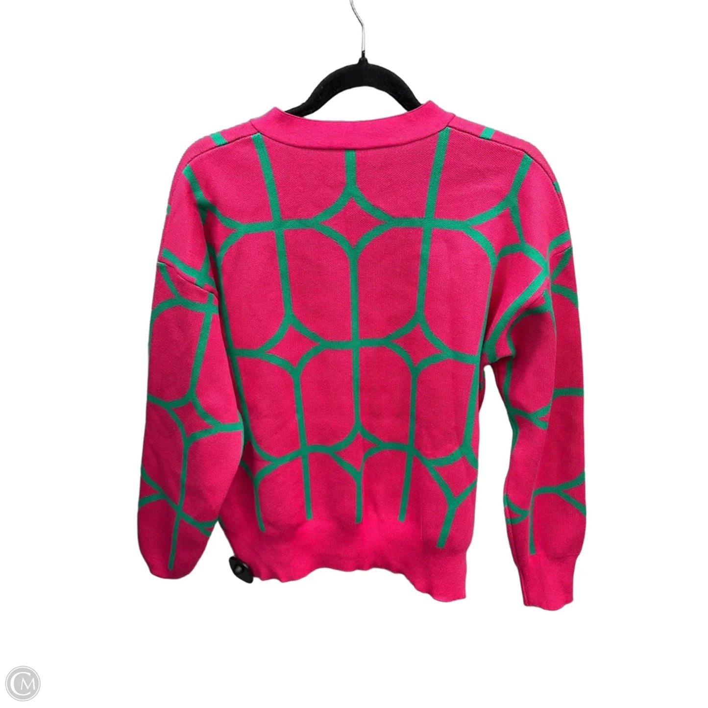 Sweater Cardigan By Clothes Mentor In Green & Pink, Size: L