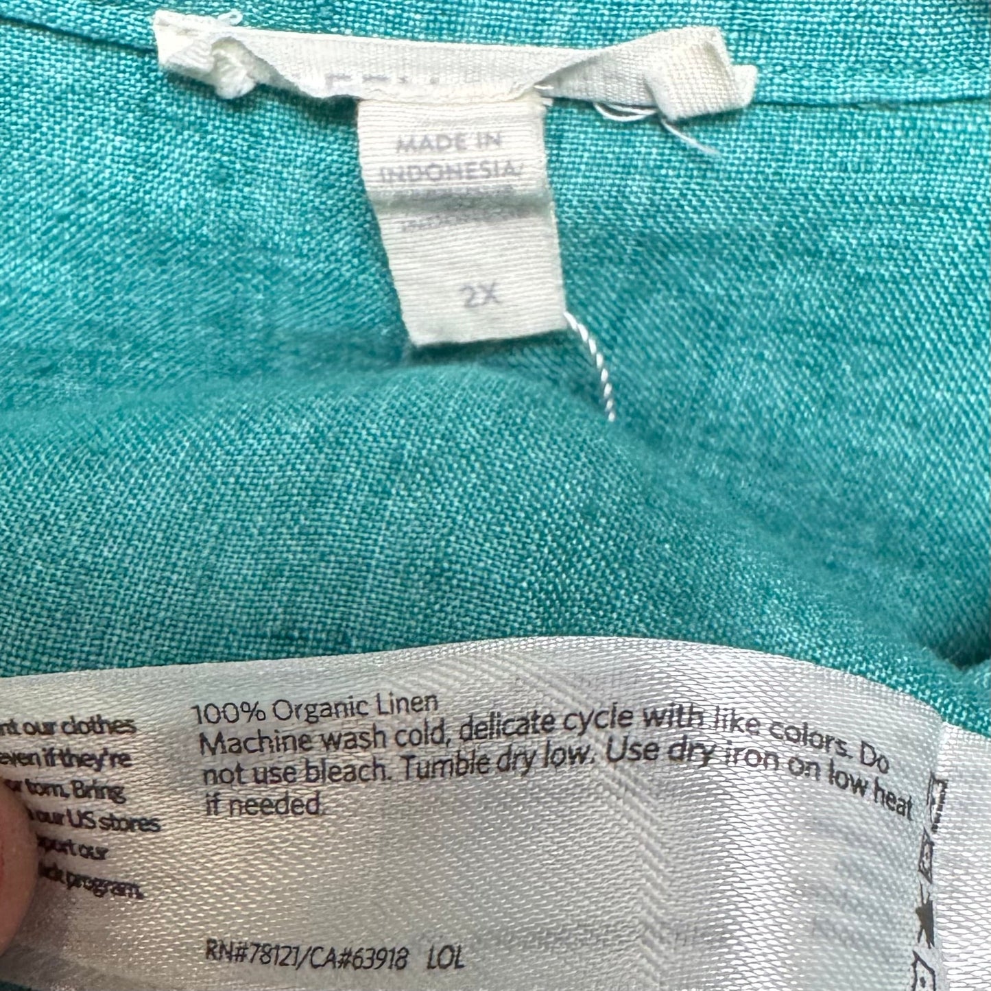 Organic Linen Dress Casual Short By Eileen Fisher In Teal, Size: 2x