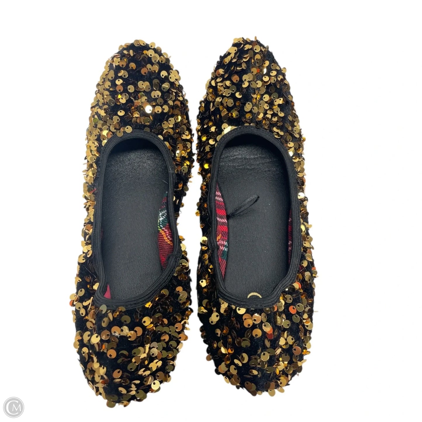 Shoes Flats By Cato In Black & Gold, Size: 11