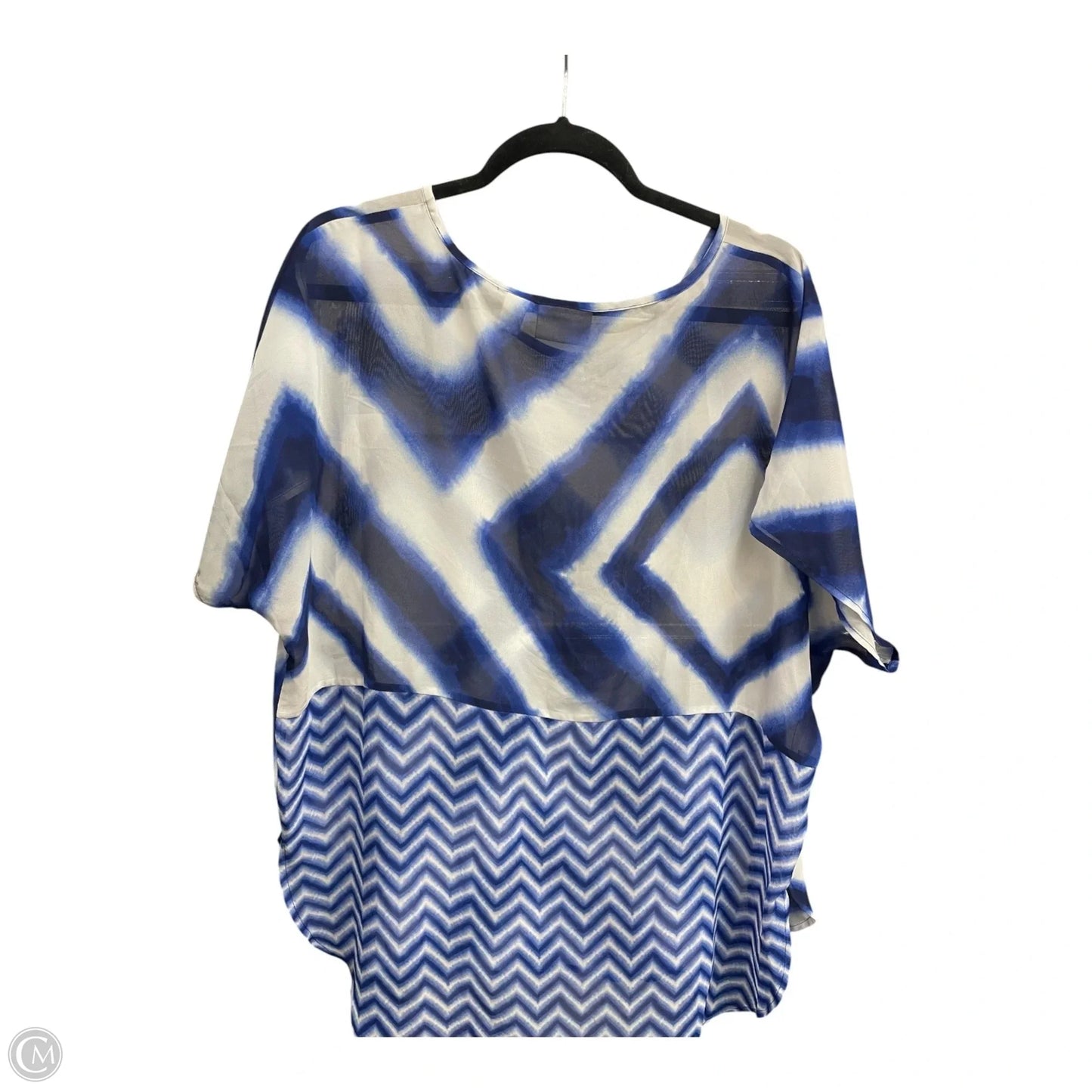 Blouse Short Sleeve By Chicos In Blue & White, Size: L
