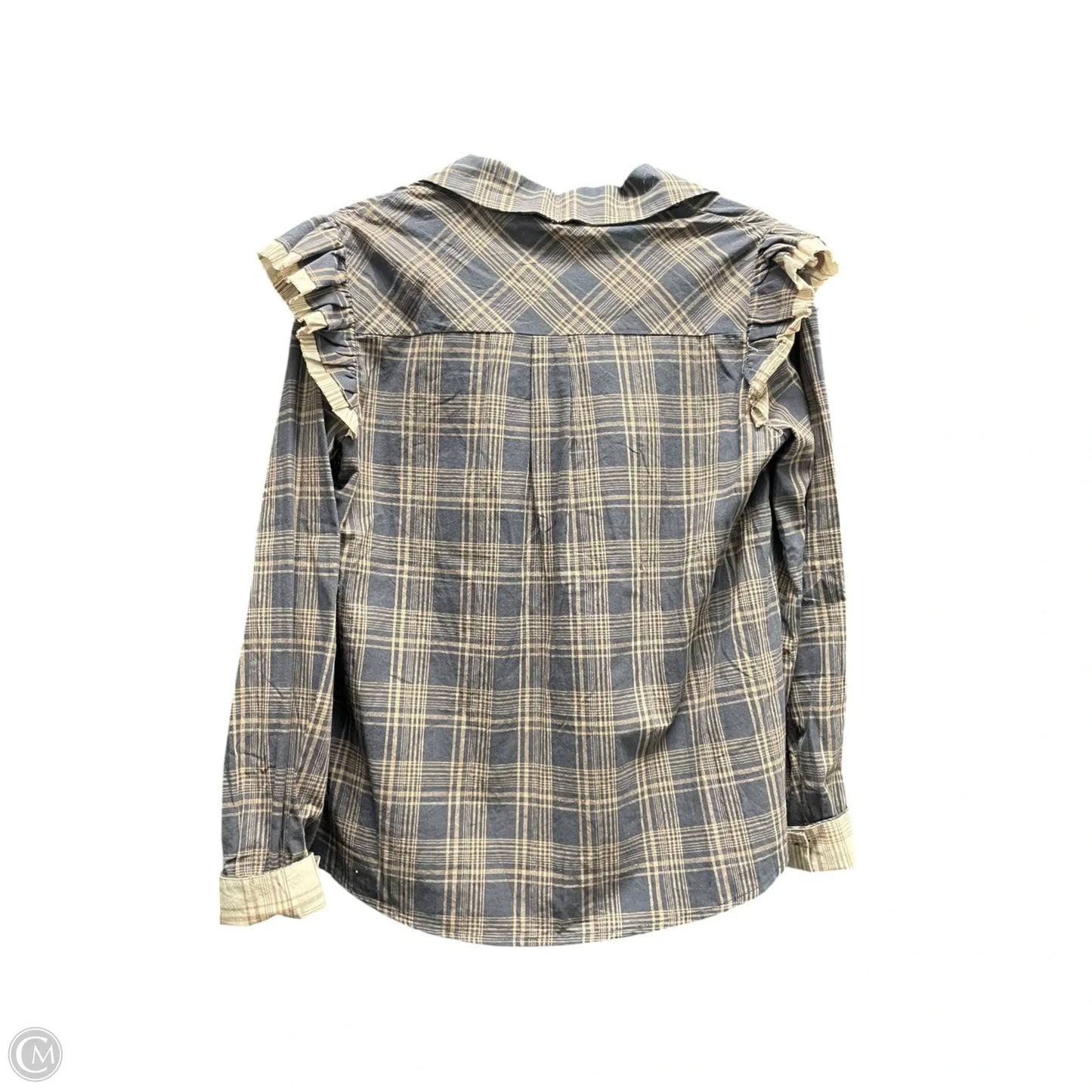Top Long Sleeve By Hem & Thread In Grey & Tan, Size: M
