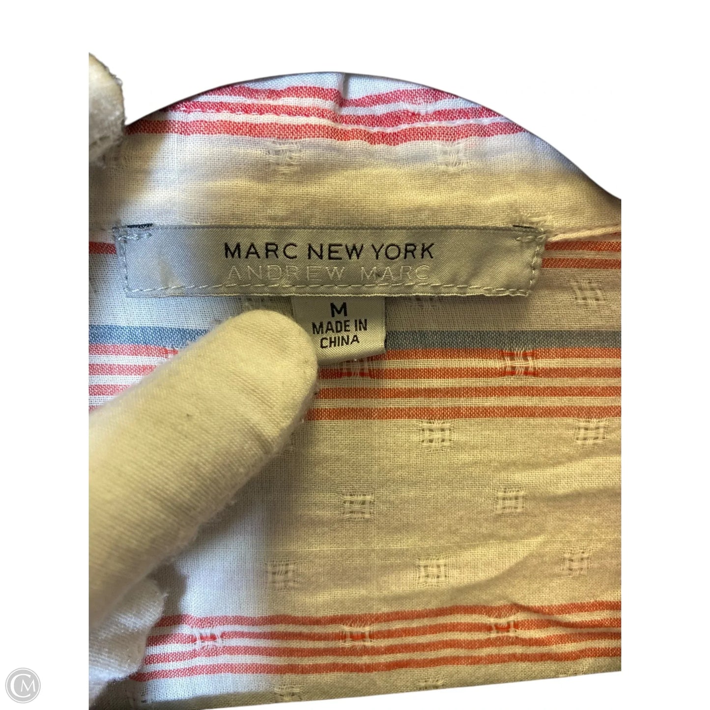 Blouse Short Sleeve By Marc New York In Pink & White, Size: M