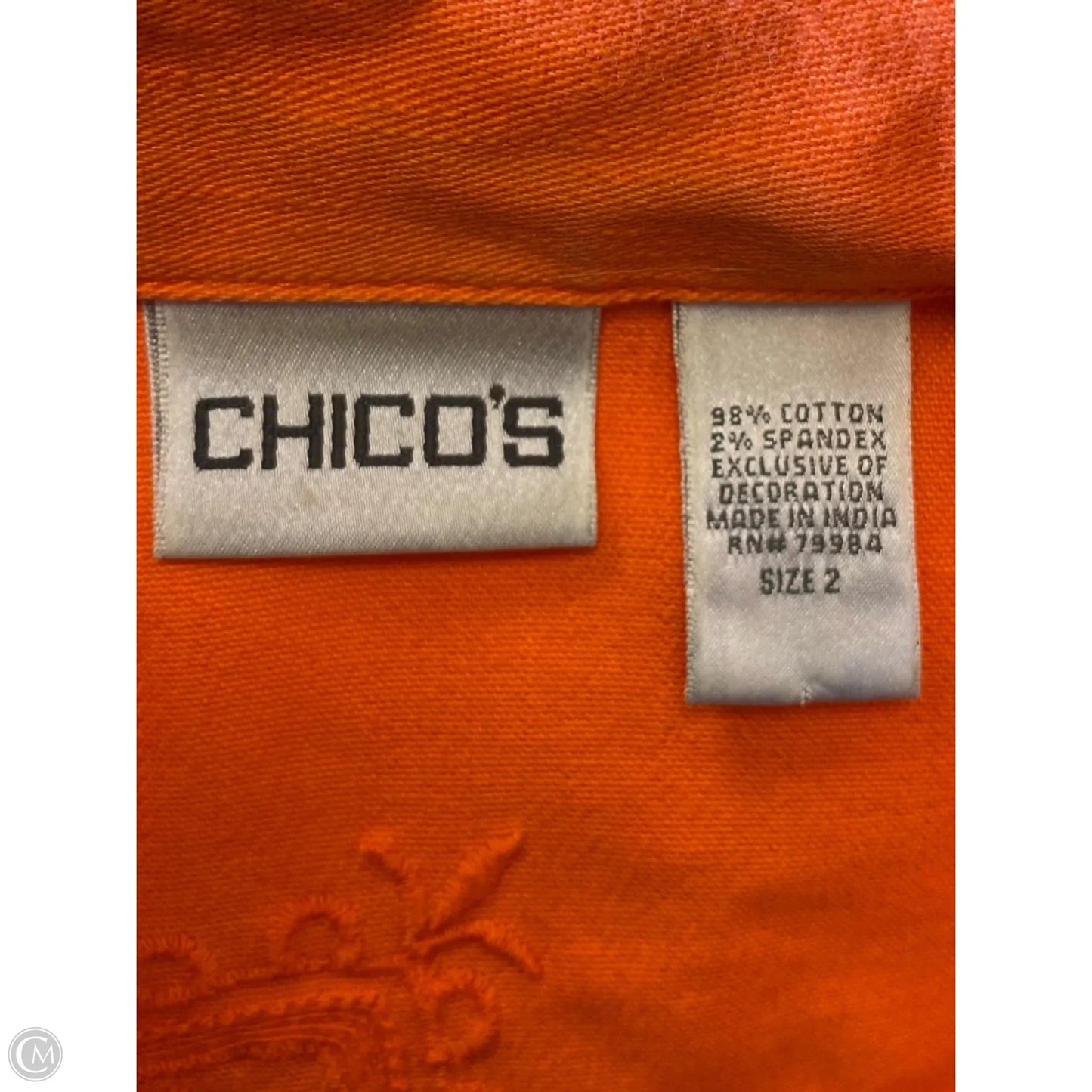 Jacket Denim By Chicos In Orange, Size: L