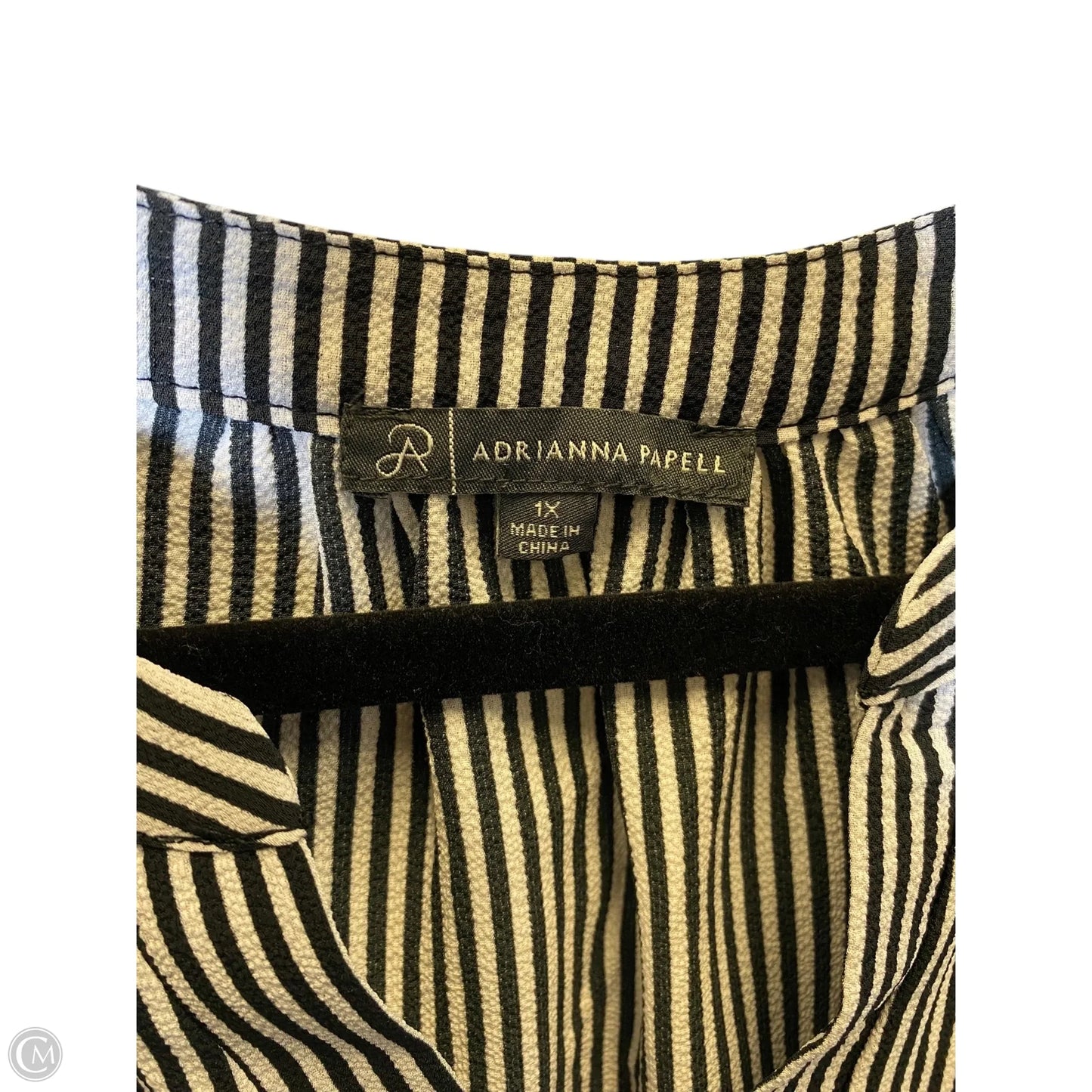 Top Short Sleeve By Adrianna Papell In Black & White, Size: 1x