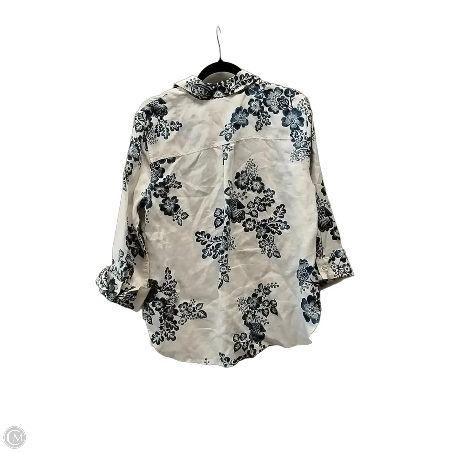 Blouse Short Sleeve By Chicos In Blue & Cream, Size: L