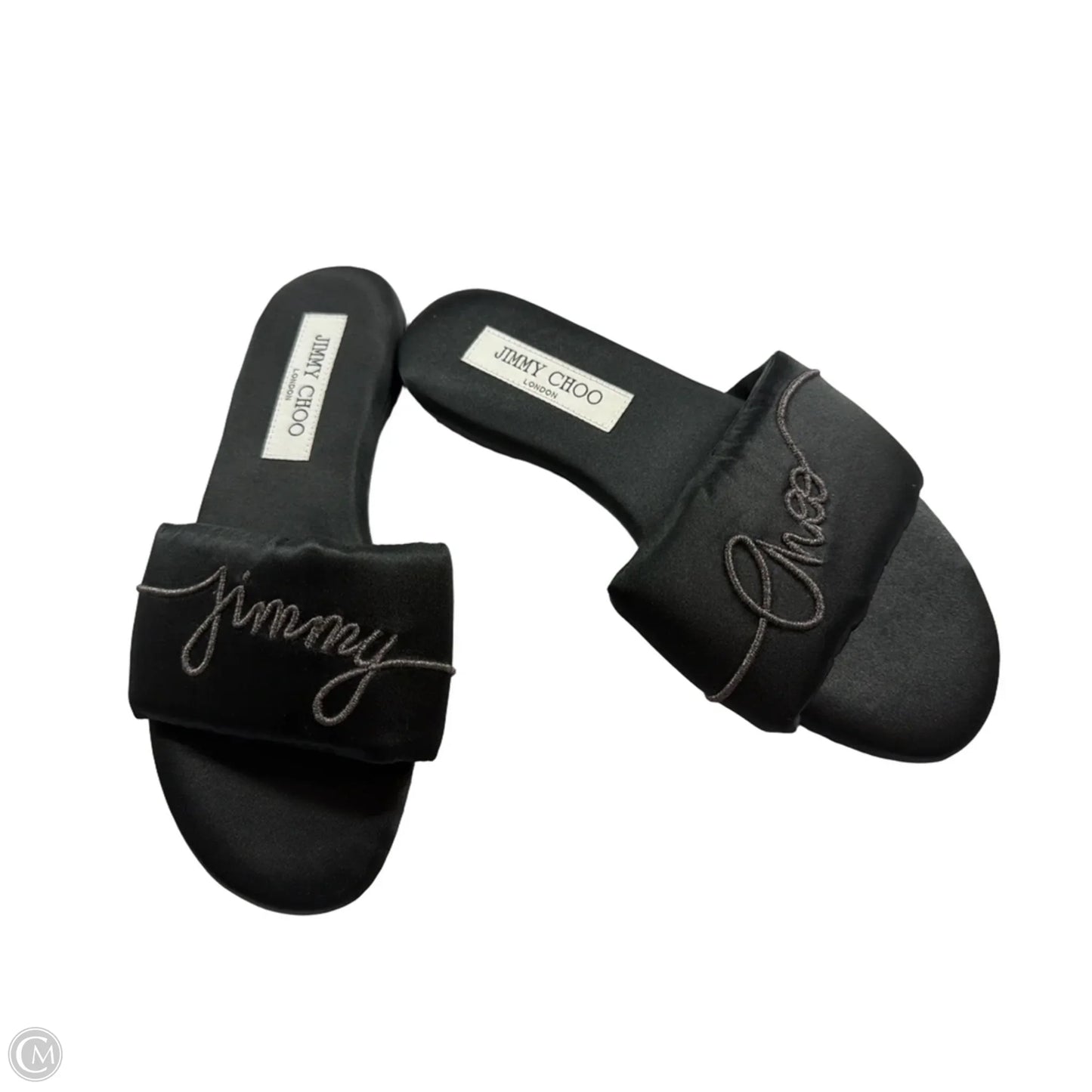 Slippers Luxury Designer By Jimmy Choo In Black, Size: 6.5