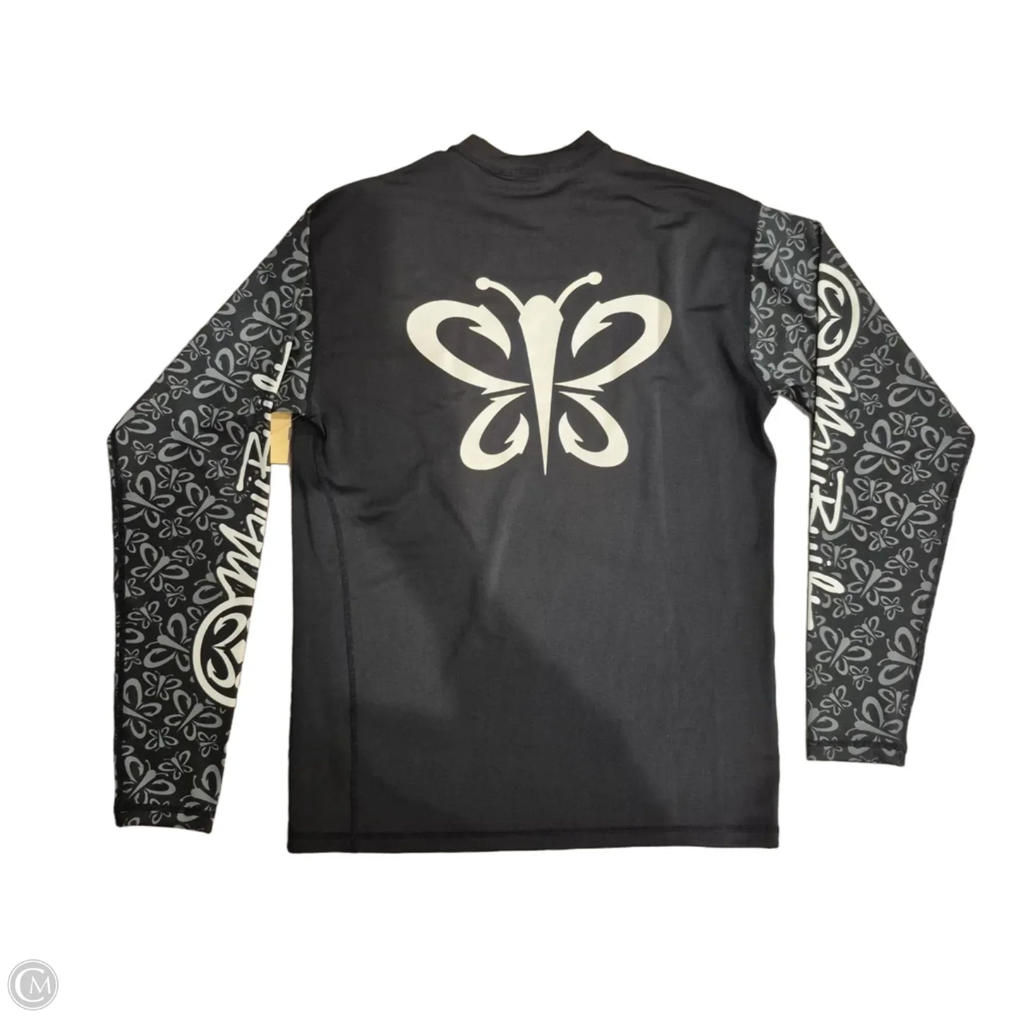 Athletic Top Long Sleeve Collar By Cme In Black & White, Size: M