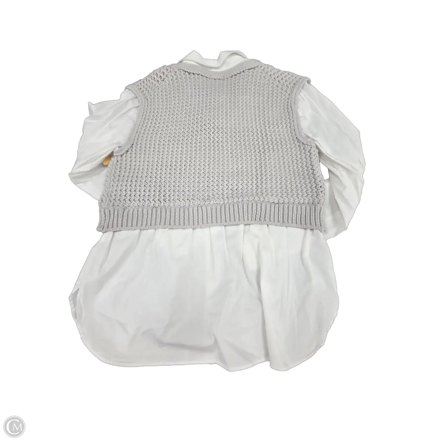 Top Long Sleeve By Elan In Grey & White, Size: L