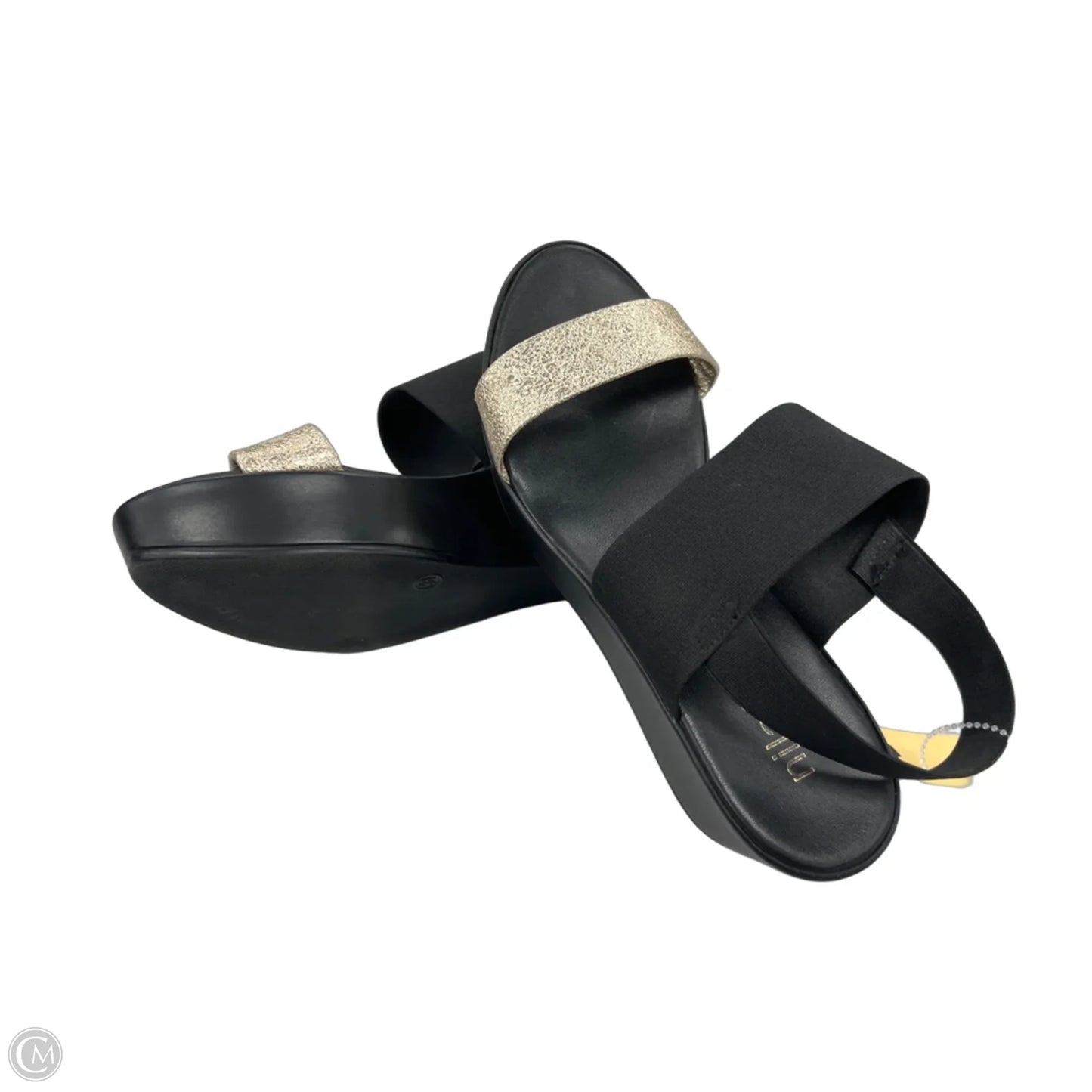 Sandals Heels Wedge By Cme In Black & Gold, Size: 7.5
