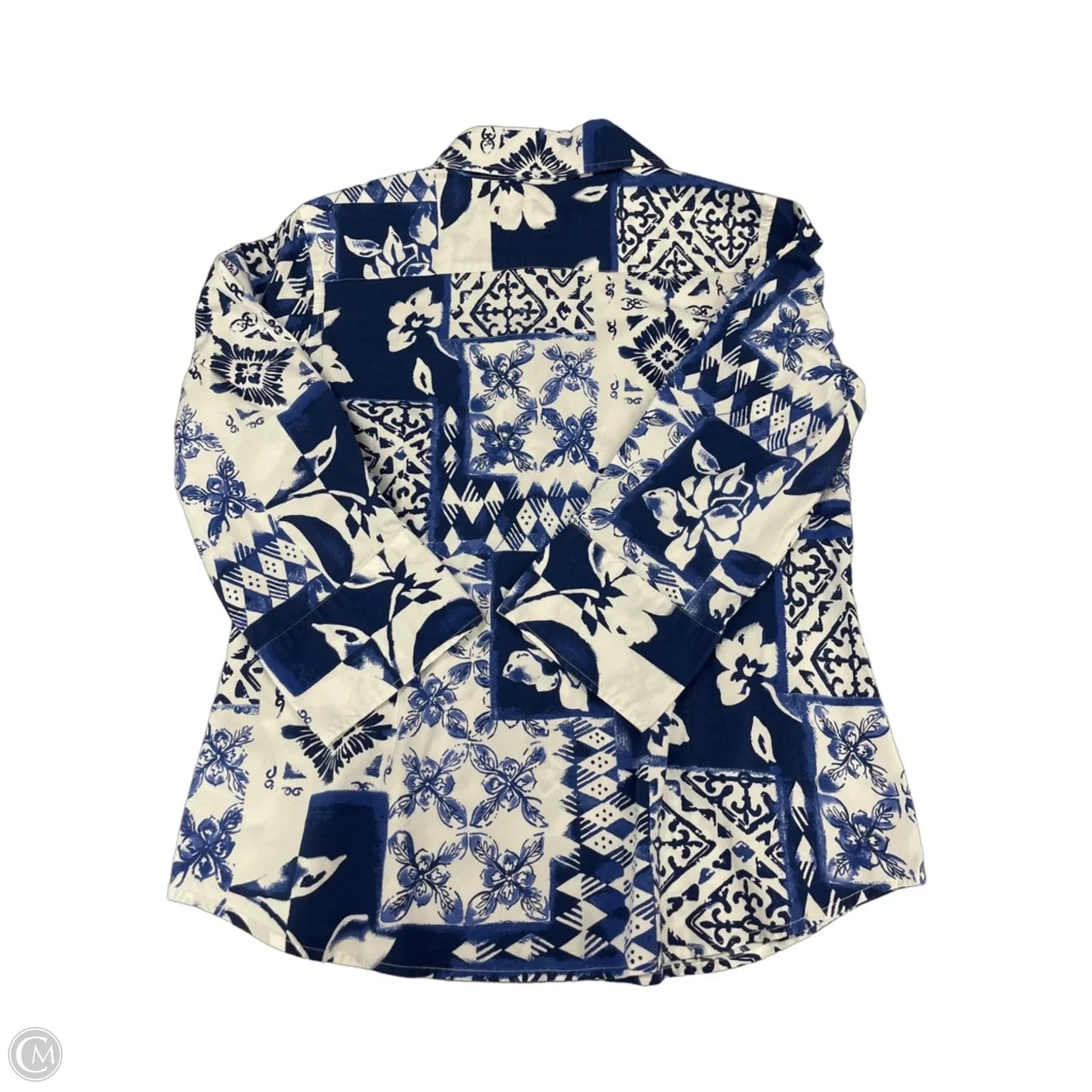 Top Long Sleeve By Coldwater Creek In Blue & White, Size: M