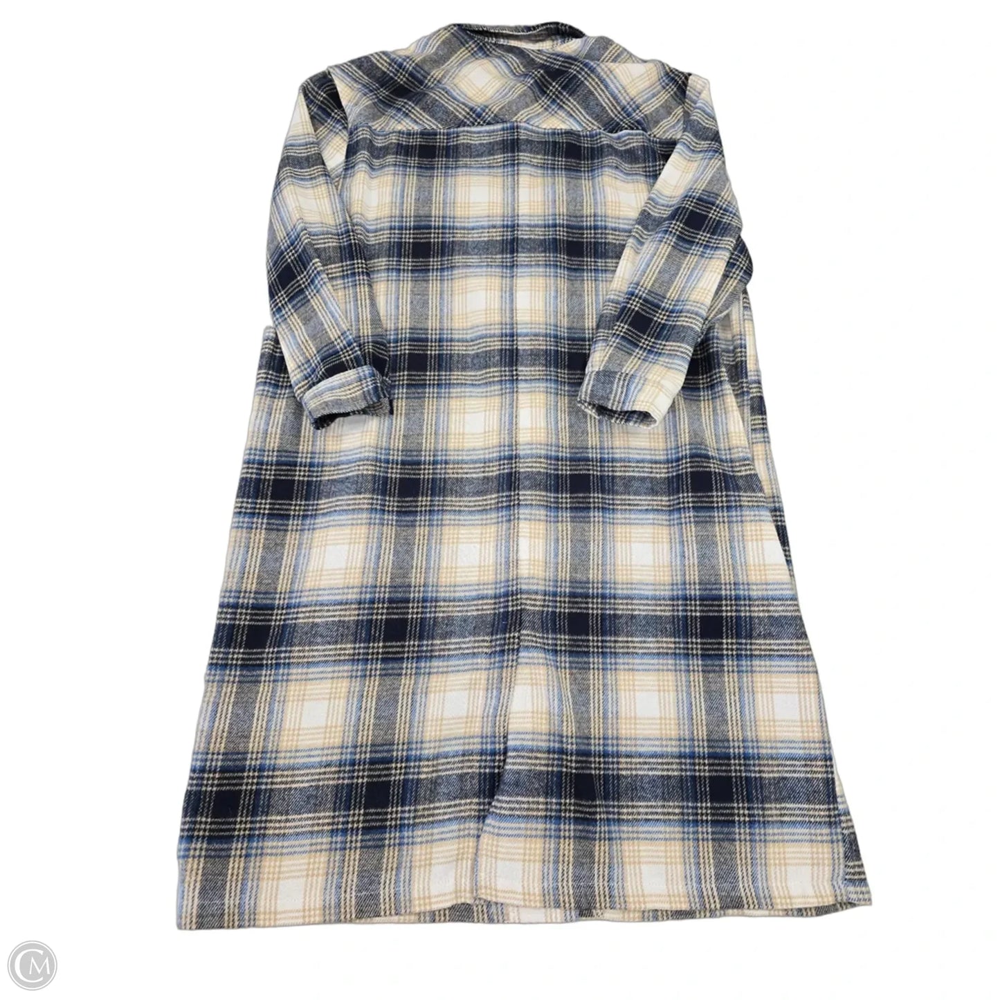 Jacket Shirt By Elan In Blue & Tan, Size: M