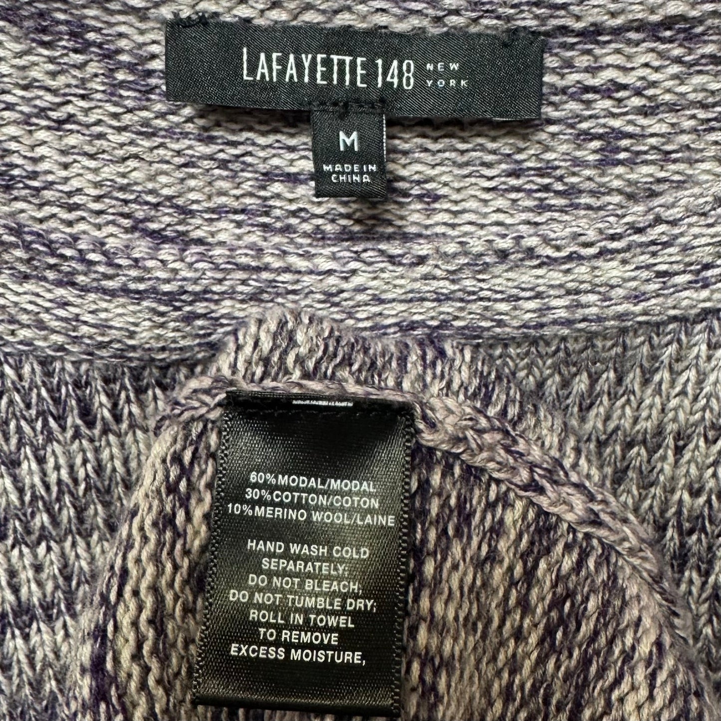 Cotton Merino Wool Blend Sweater Designer By Lafayette 148 In Grey & Purple, Size: M