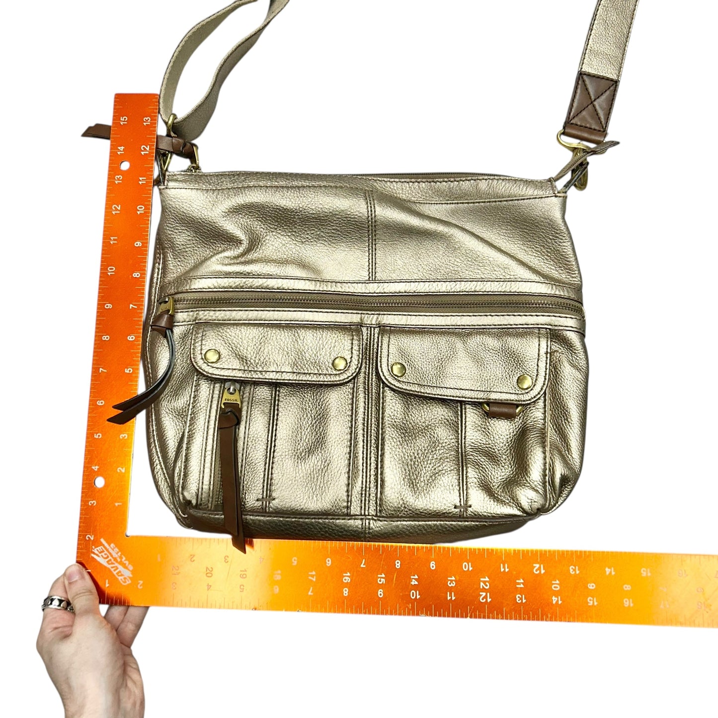 Crossbody Leather By Fossil, Size: Large