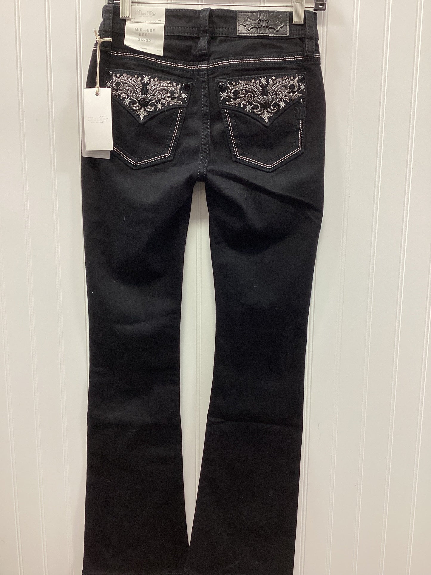 Jeans Boot Cut By Miss Me In Black Denim, Size:2 NWT