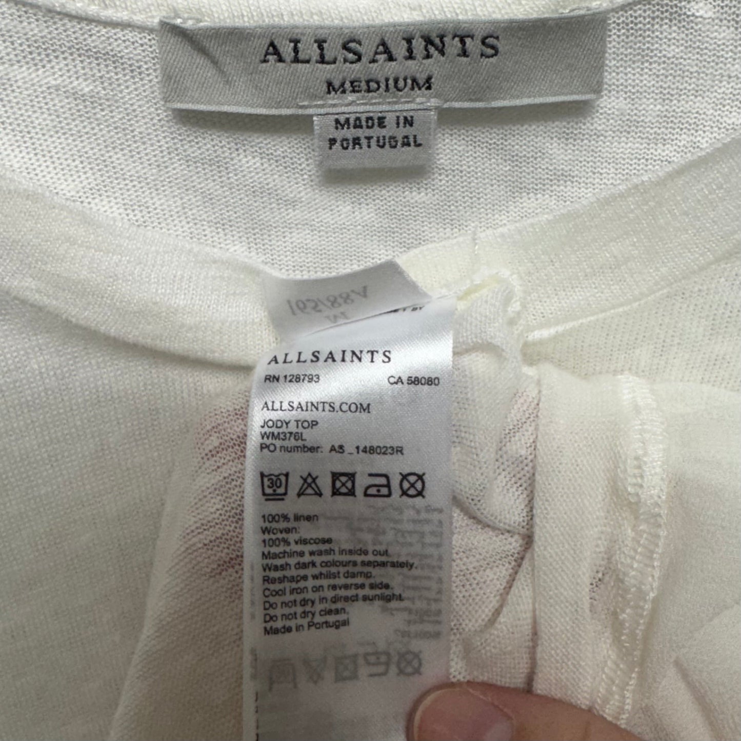 Jody Top Designer By All Saints In White, Size: M