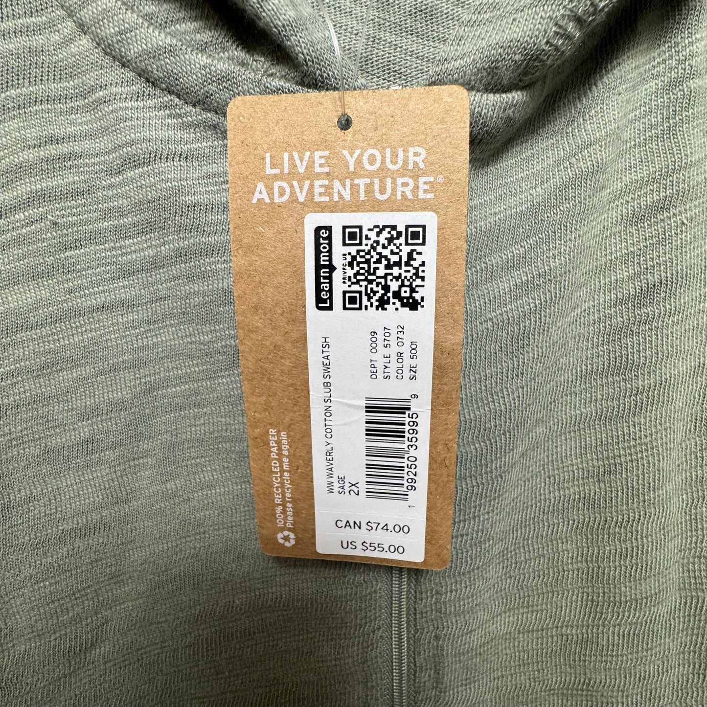 Waverly Cotton Slub Sweatshirt Athletic Top Long Sleeve Hoodie By Eddie Bauer In Green, Size: 2x