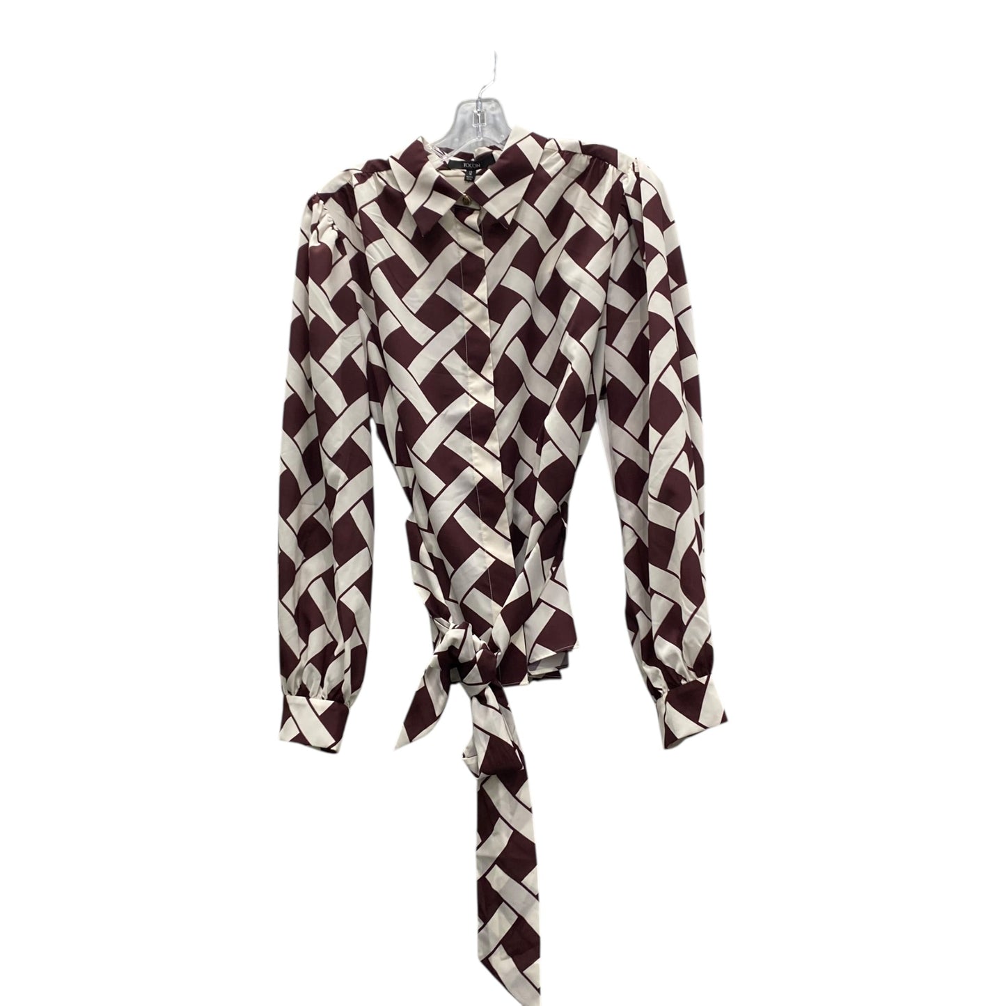Blouse Ls By Ticino In Brown & Cream, Size:L