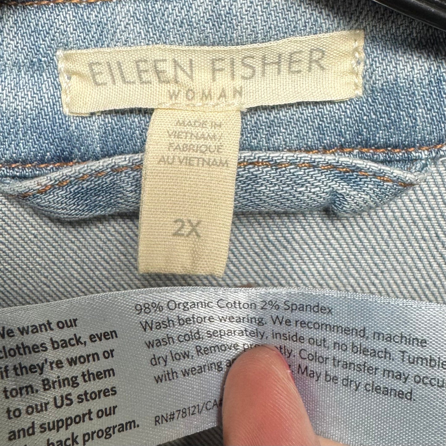 Organic Cotton Jacket Denim By Eileen Fisher In Blue Denim, Size: 2x