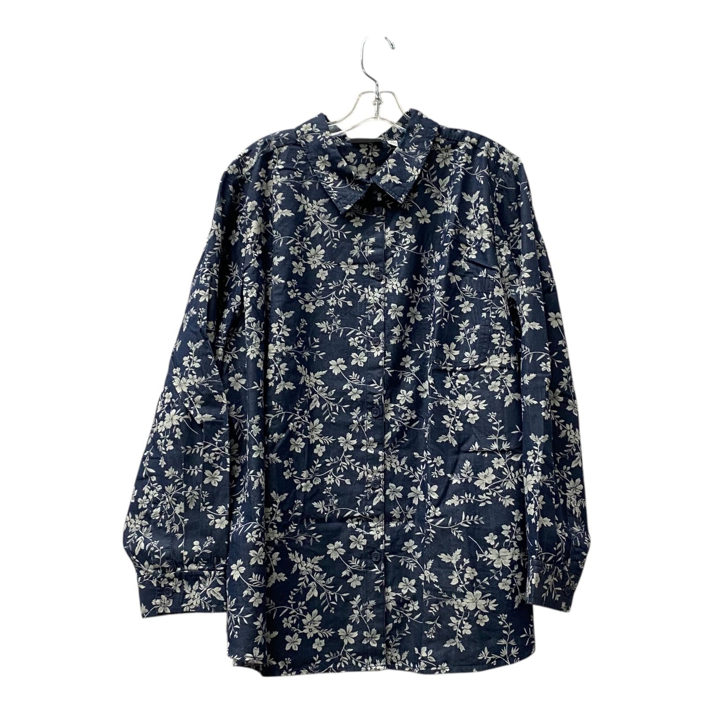 Blouse Ls By Joan Rivers In Blue & White, Size:3X