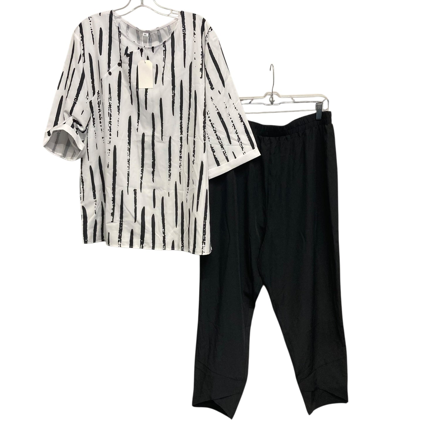 Pants Set 2Pc In Black & White, Size:1X