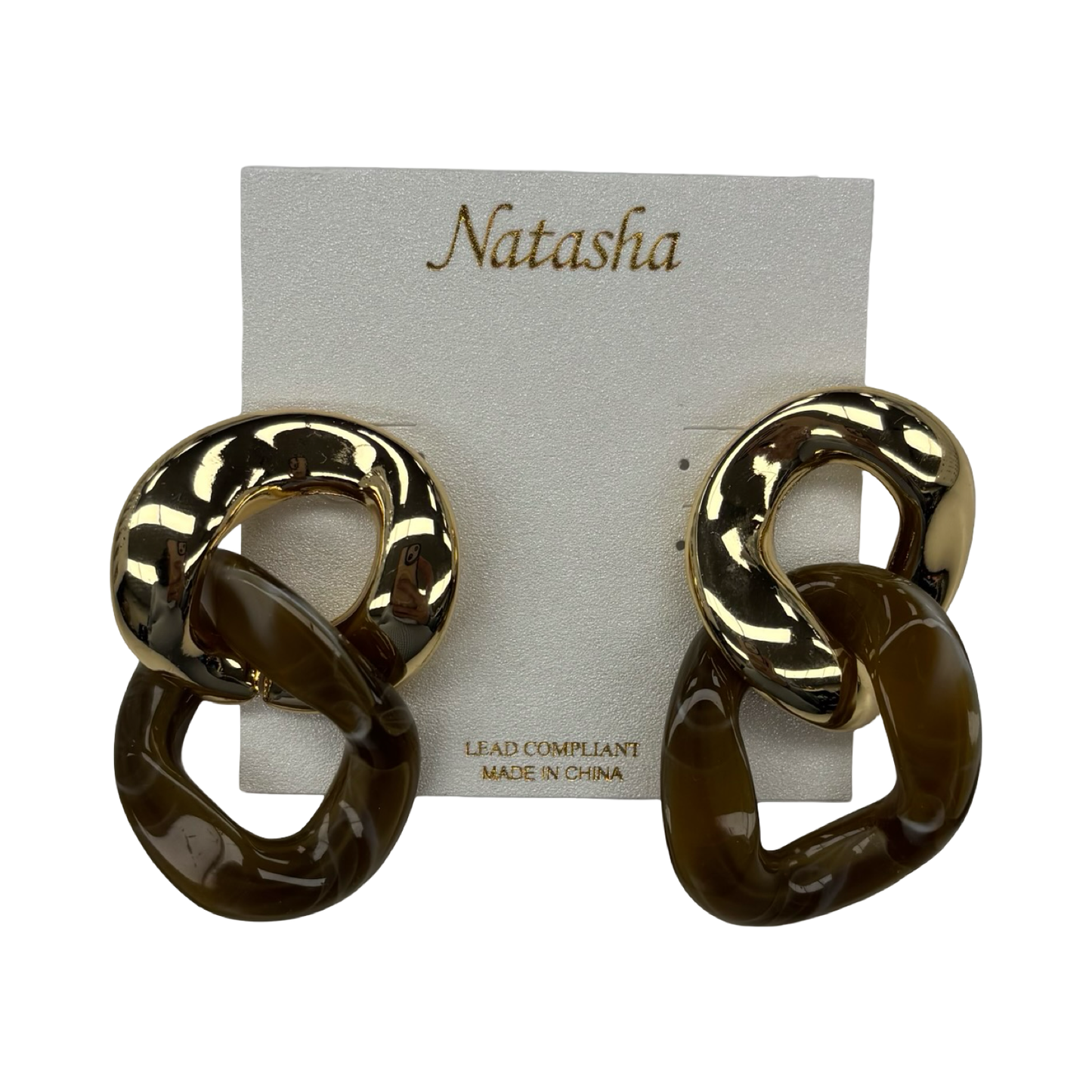 Earrings Designer By Natasha In Brown & Gold