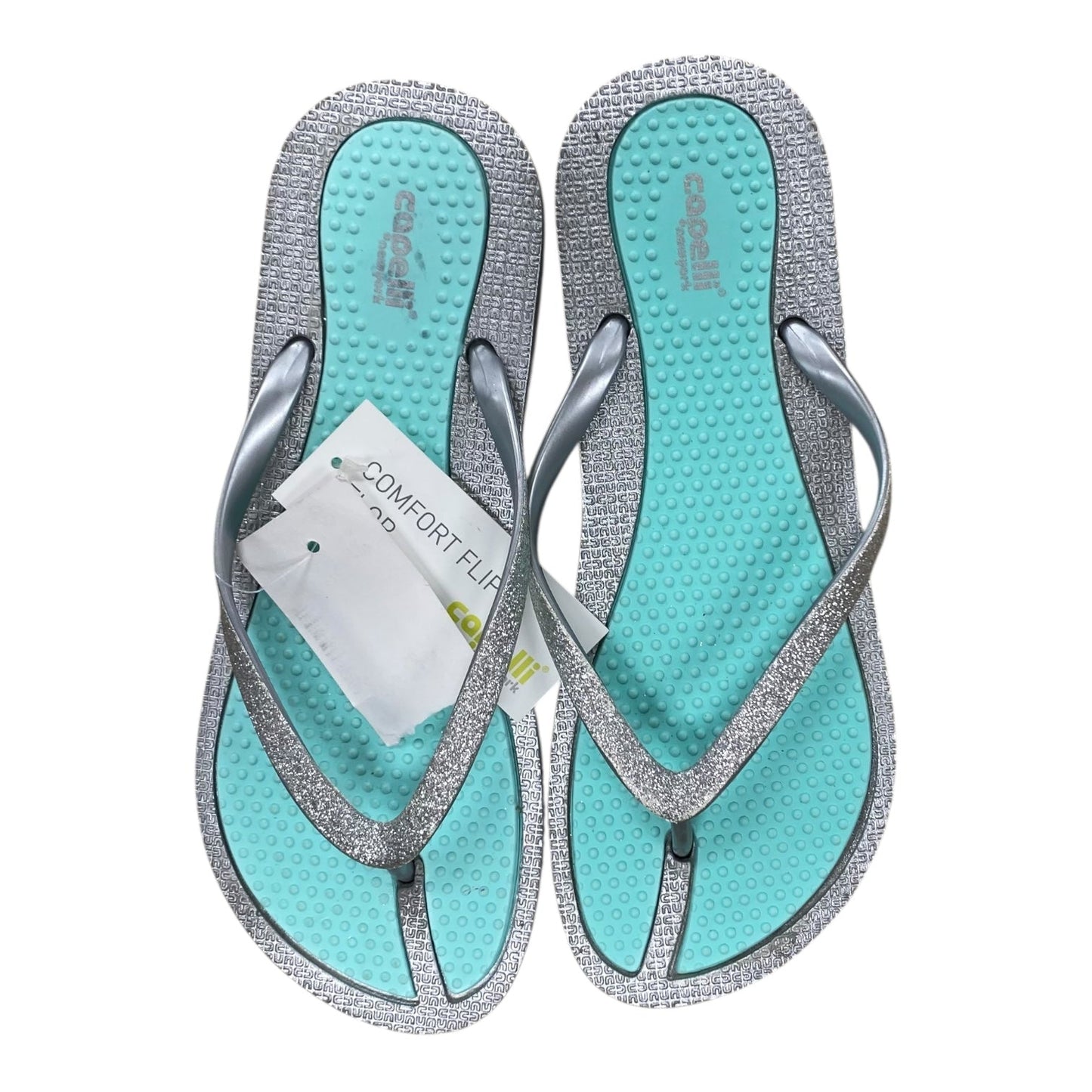 Sandals Flip Flops By Capelli In Green & Silver, Size:8