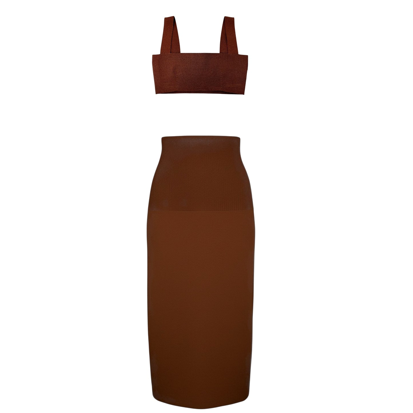 Fitted Stretch Knit Midi Skirt By VB Body by Victoria, Beckham In Brown, Size: S