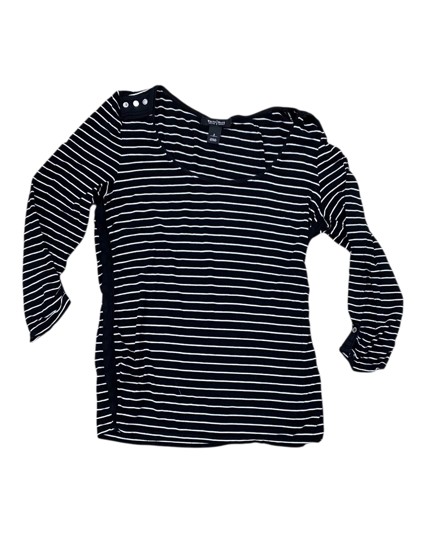 Top 3/4 Sleeve By White House Black Market In Black & White, Size:S