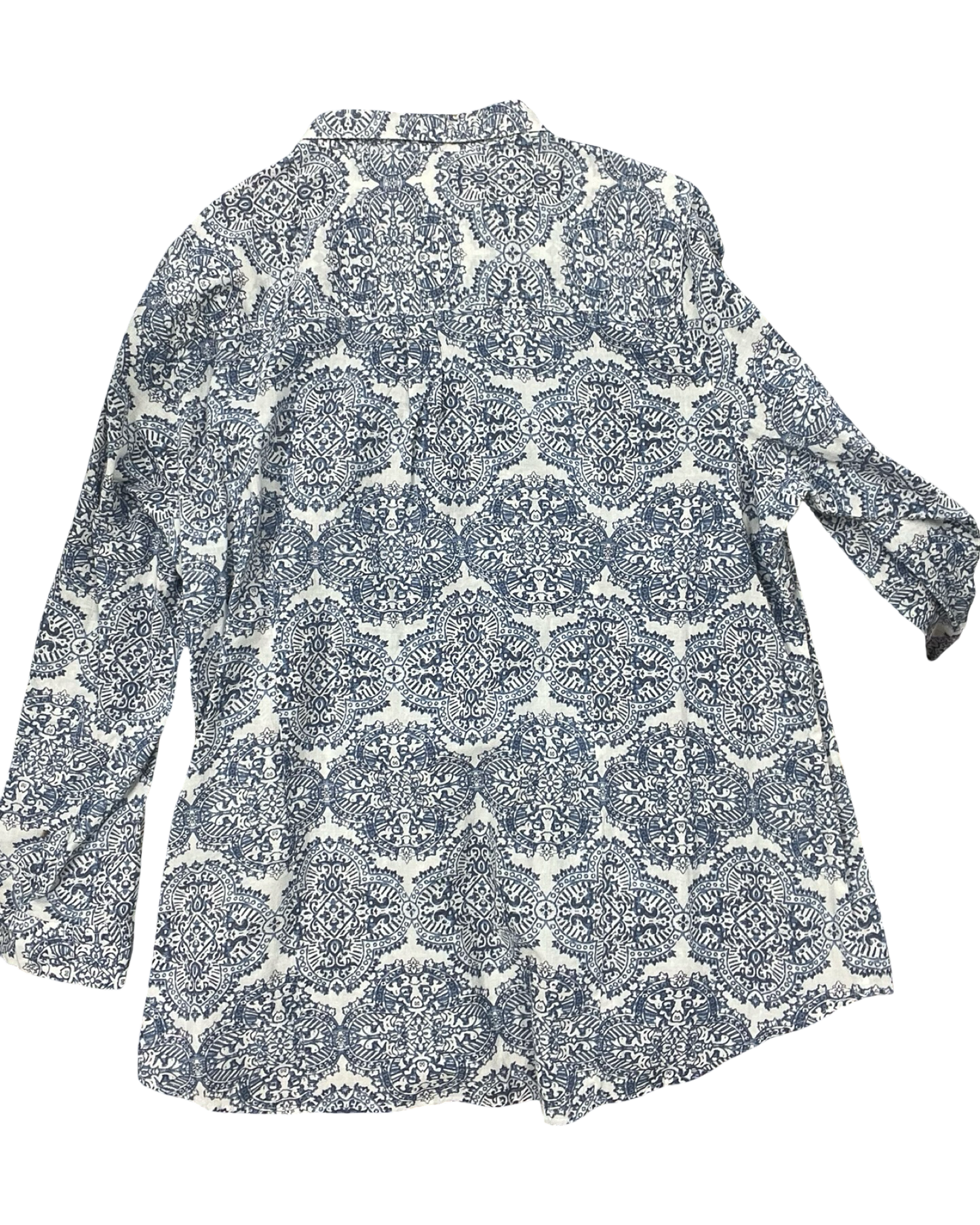 Blouse Ls By Ruff Hewn In Blue & White, Size:3X