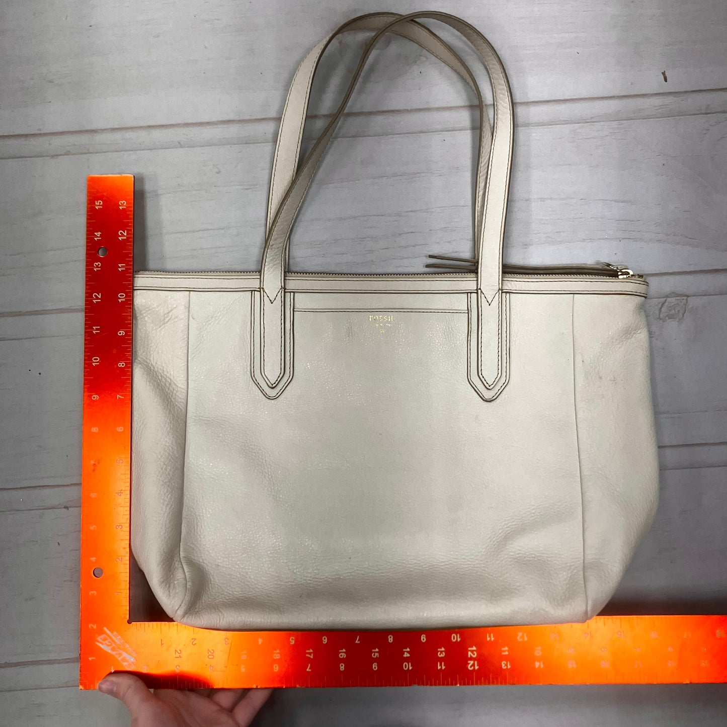 Handbag Leather By Fossil, Size: Medium