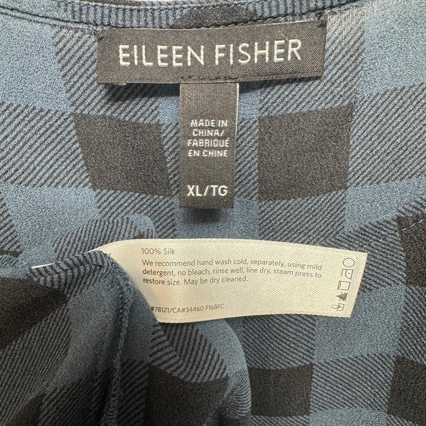 Silk Tunic Sleeveless By Eileen Fisher In Black & Blue, Size: Xl