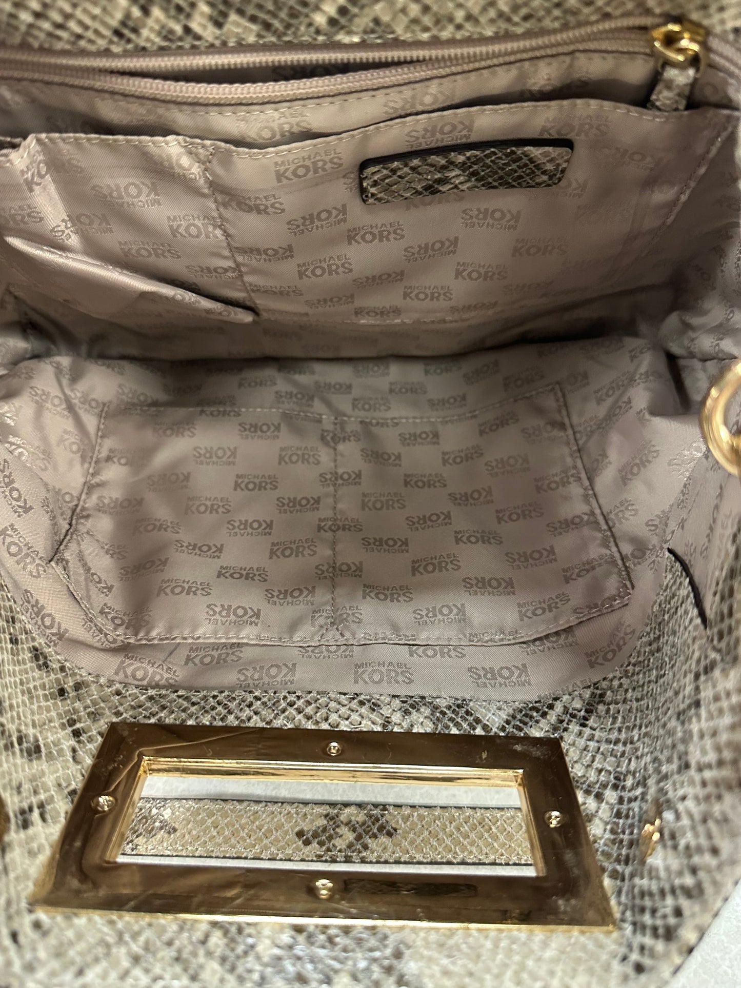 Handbag Designer By Michael Kors In Snakeskin Print, Size:Small