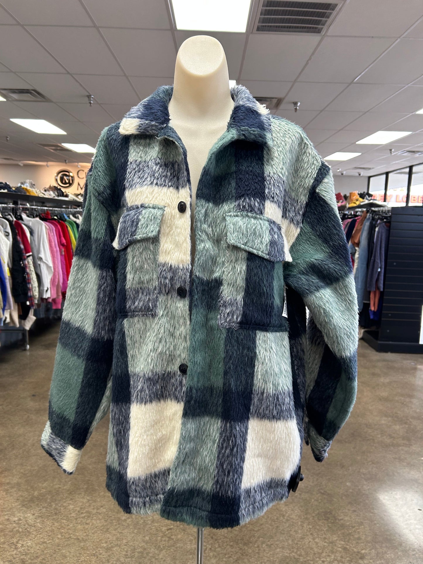 Jacket Shirt By H&M In Blue & Green, Size:M