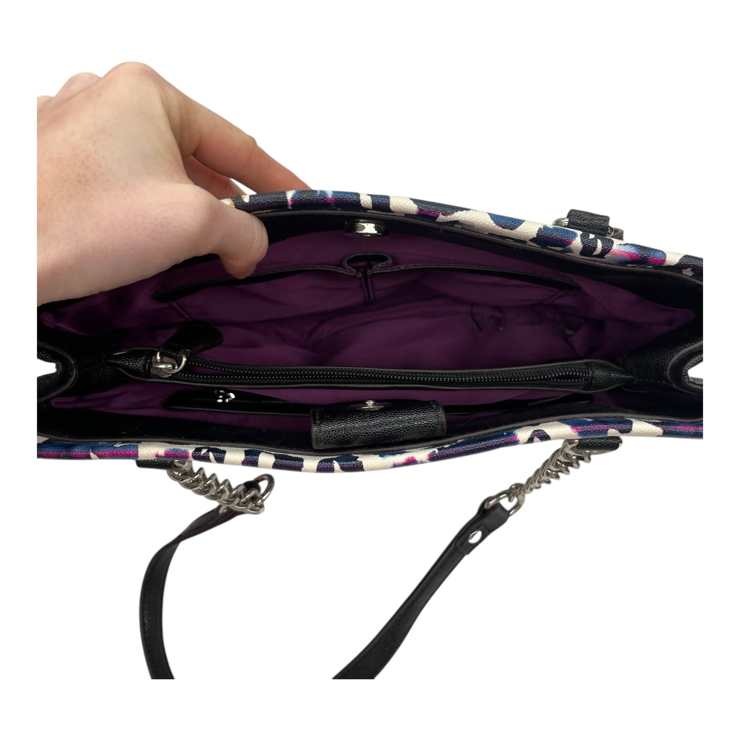 Handbag By Anne Klein In Blue & Cream, Size:Medium