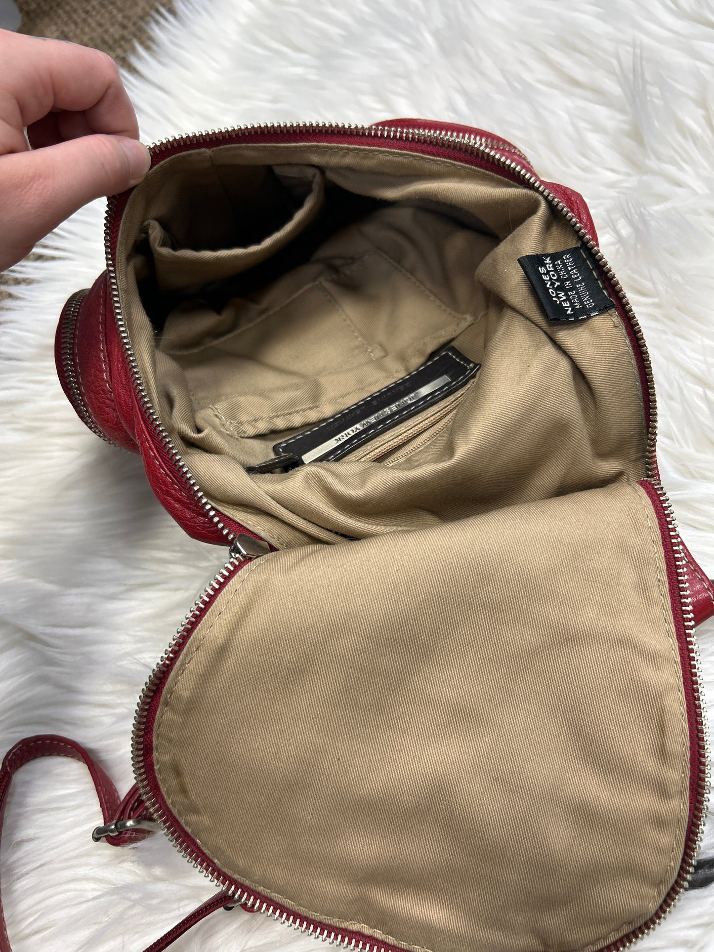 Handbag Leather By Jones New York In Red, Size:Medium