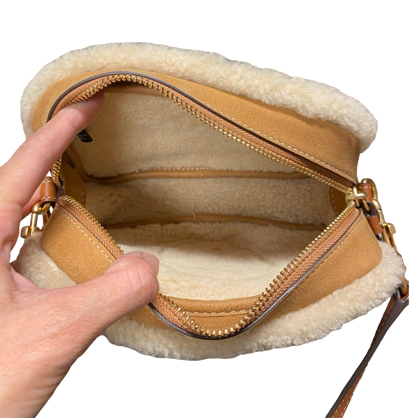 Handbag Designer By Tory Burch In Tan & White, Size:Small