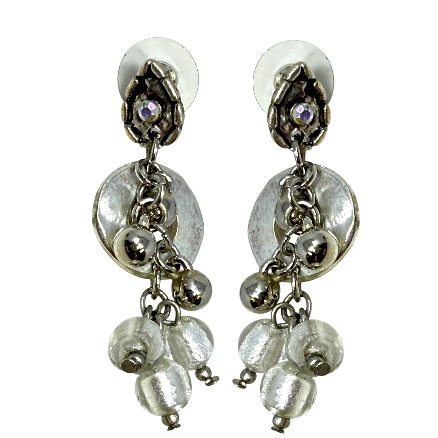 Silver Tone Beaded Dangle Earrings