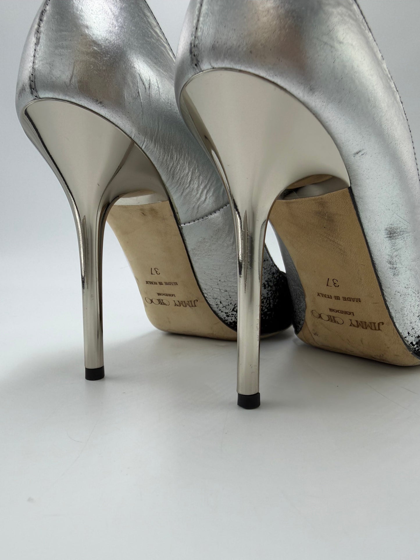 Shoes Luxury Designer By Jimmy Choo In Black & Silver, Size: 7