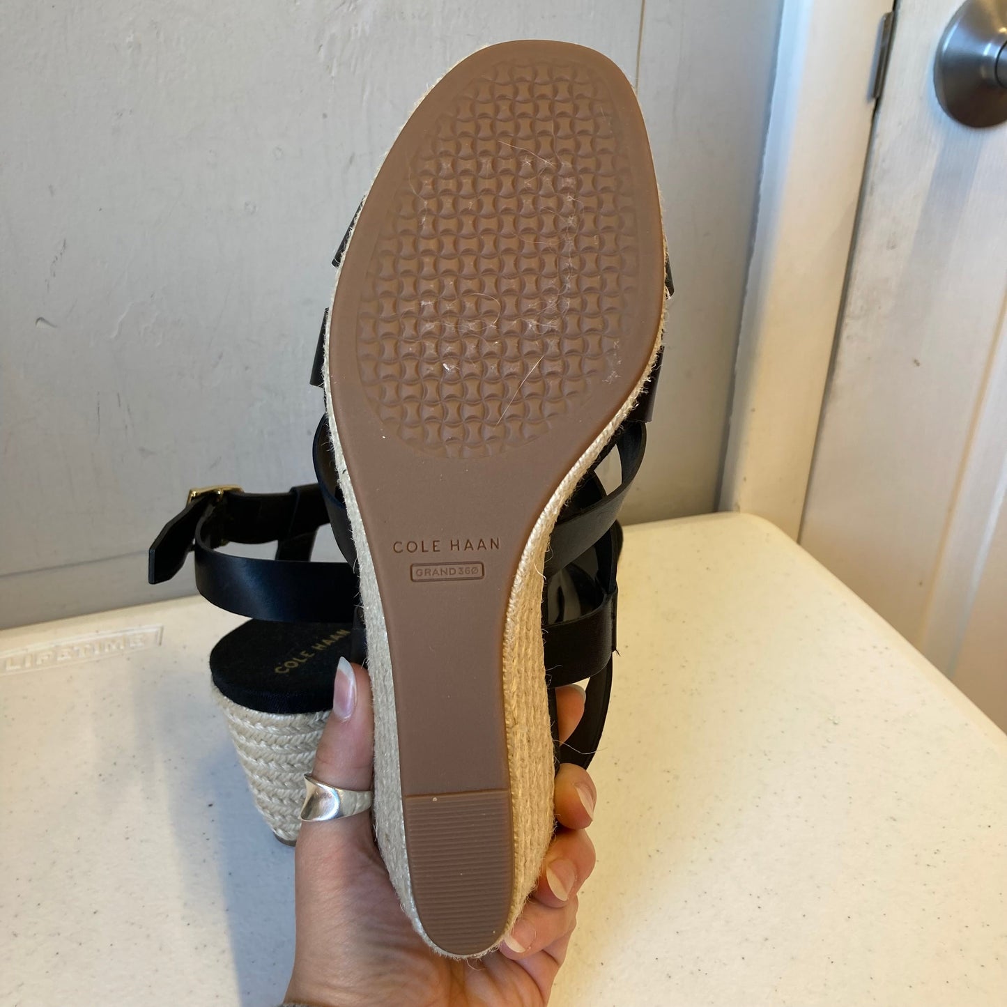 Sandals Heels Wedge By Cole-Haan In Black, Size:8