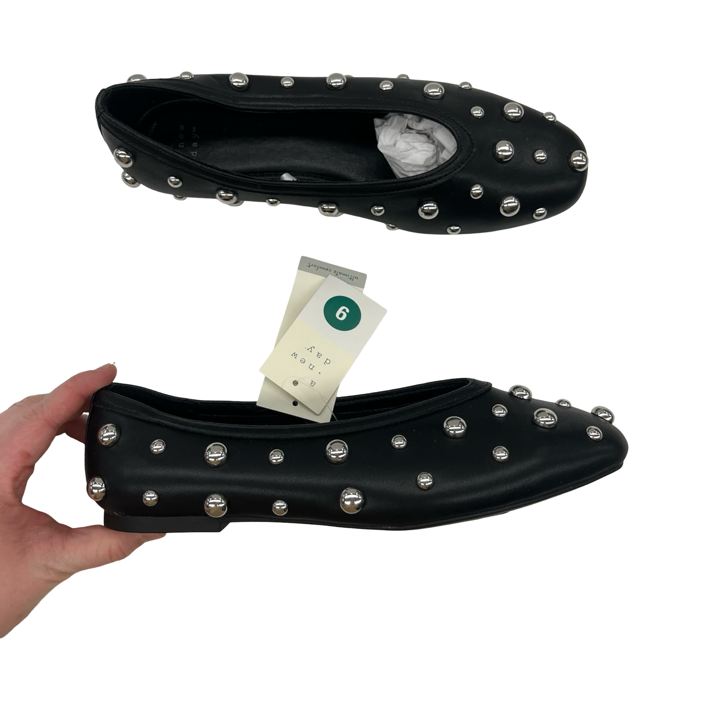 Shoes Flats By A New Day In Black & Silver, Size:9