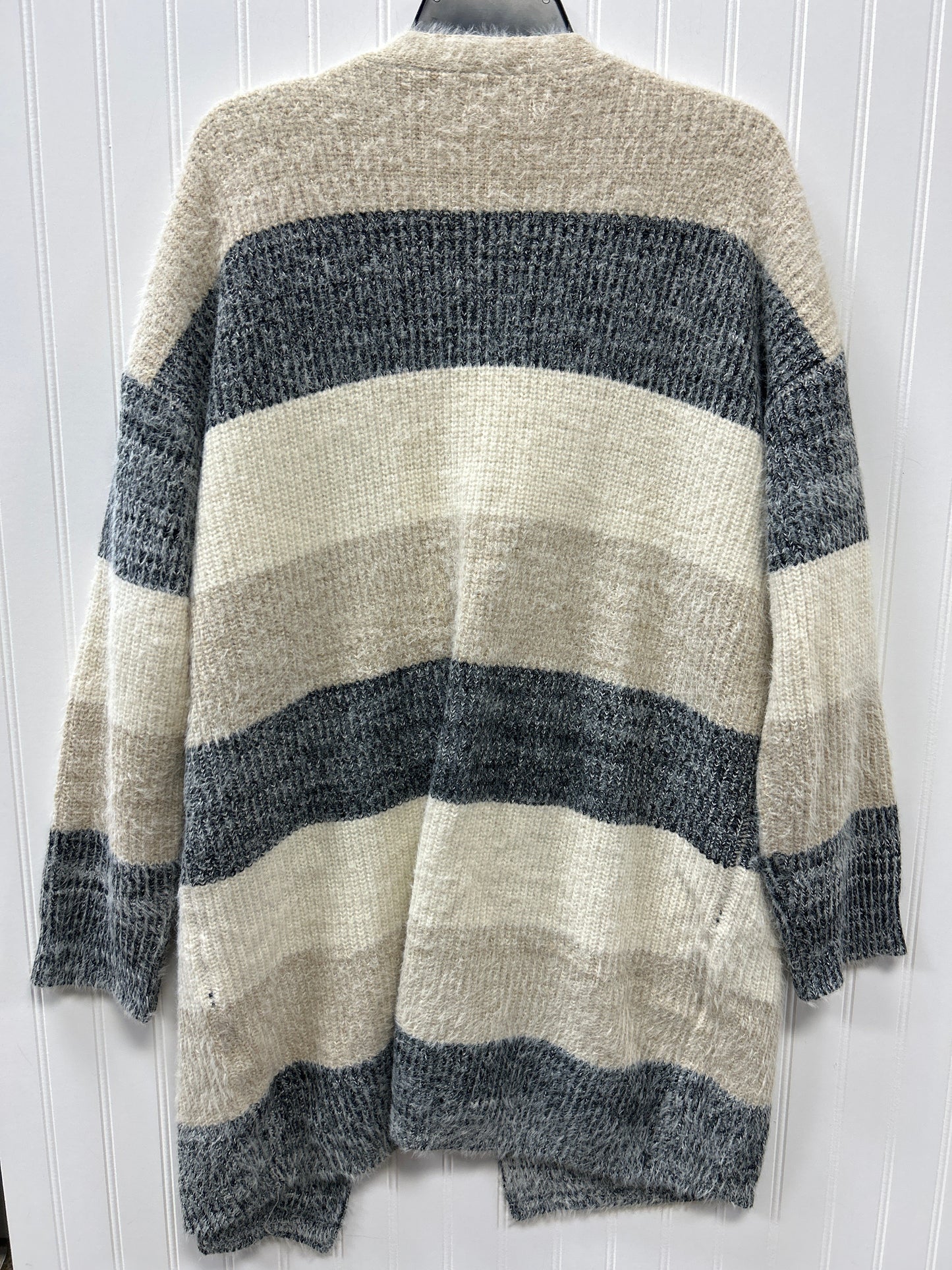 Sweater Cardigan By Pink Lily In Cream & Grey, Size:2X