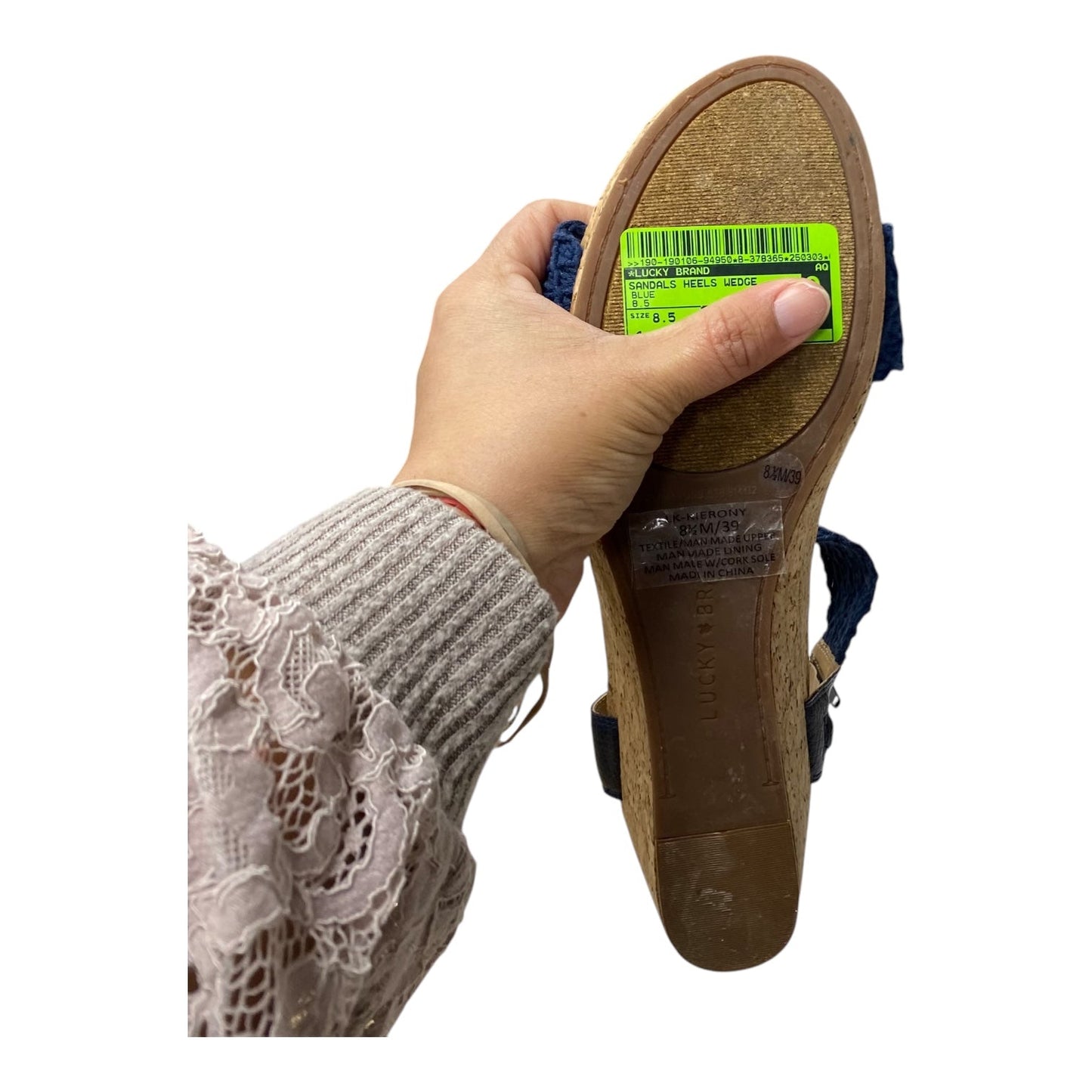 Sandals Heels Wedge By Lucky Brand In Blue, Size:8.5