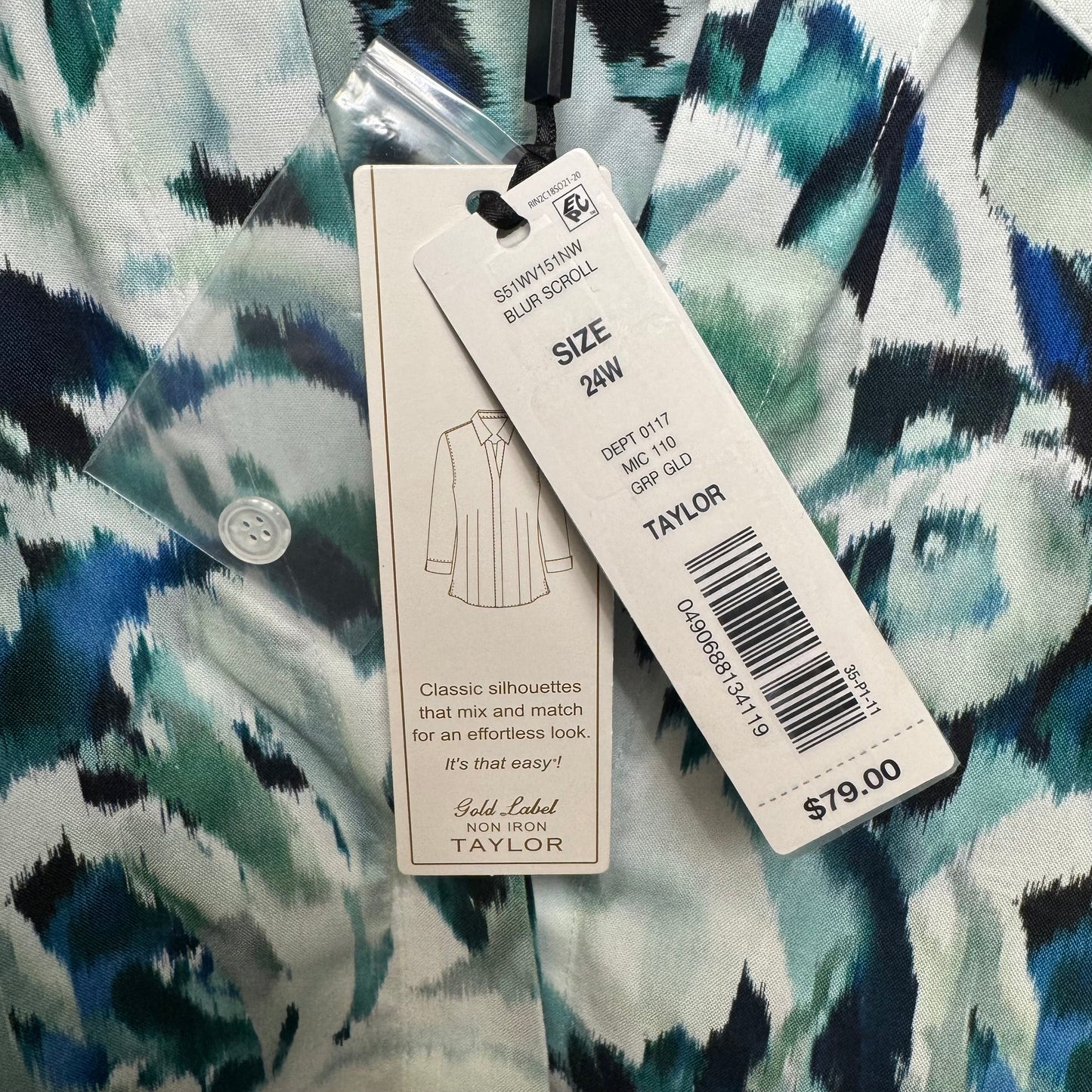 Non-Iron Top Long Sleeve By Investments In Blur-Scroll, Size: 24